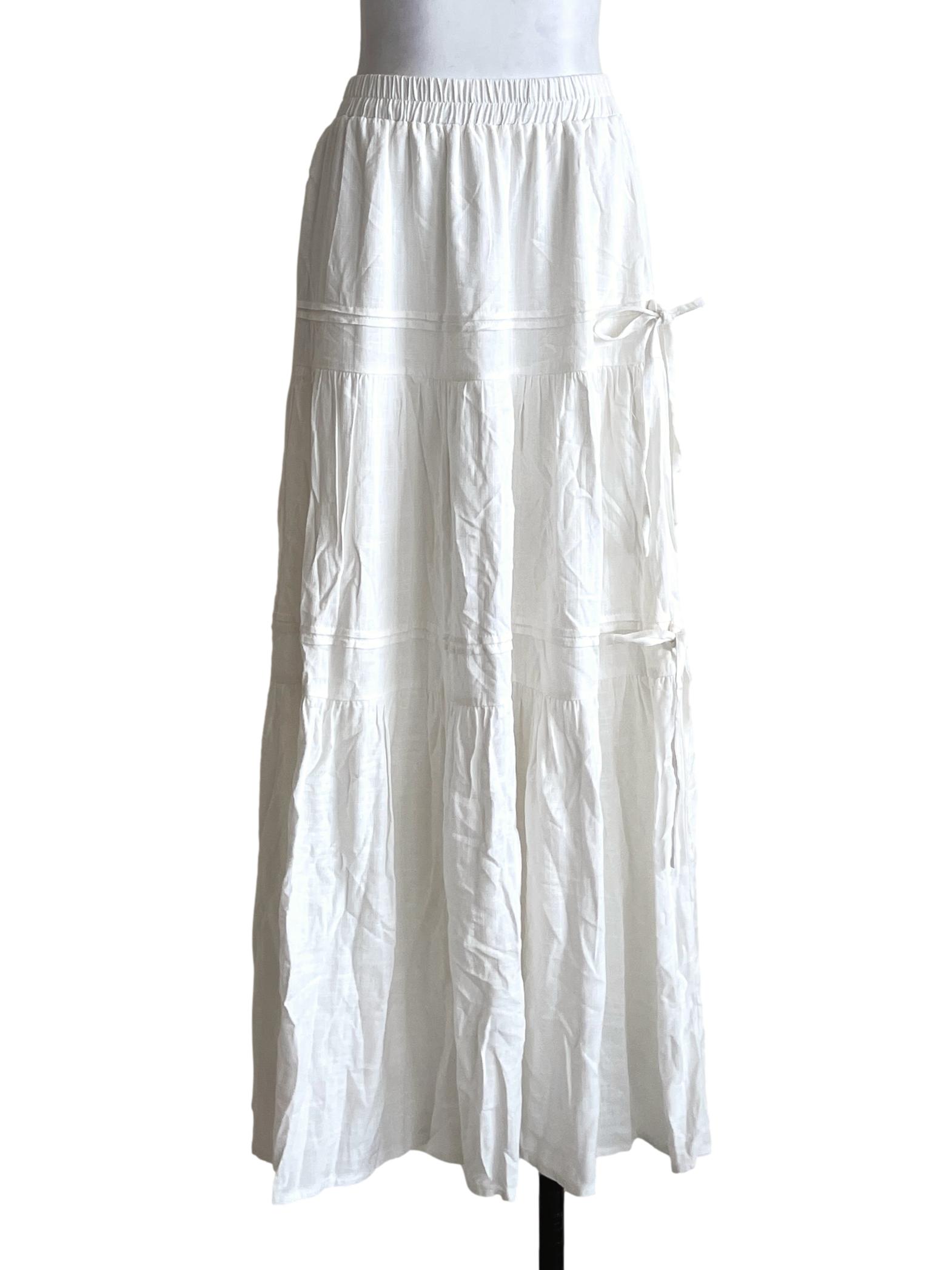 Cotton White Tiered Maxi Skirt