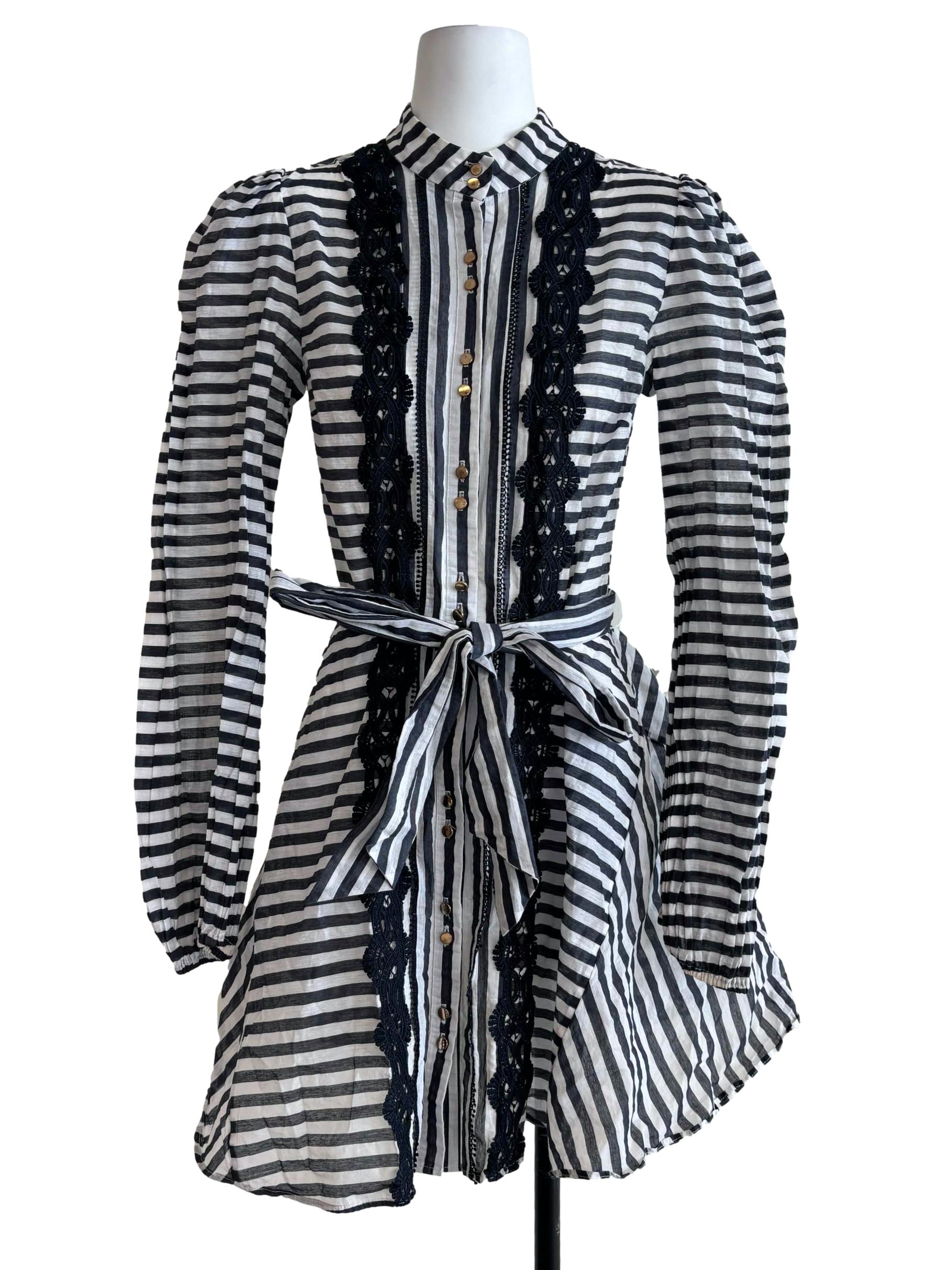 Charcoal Black And White Striped Dress