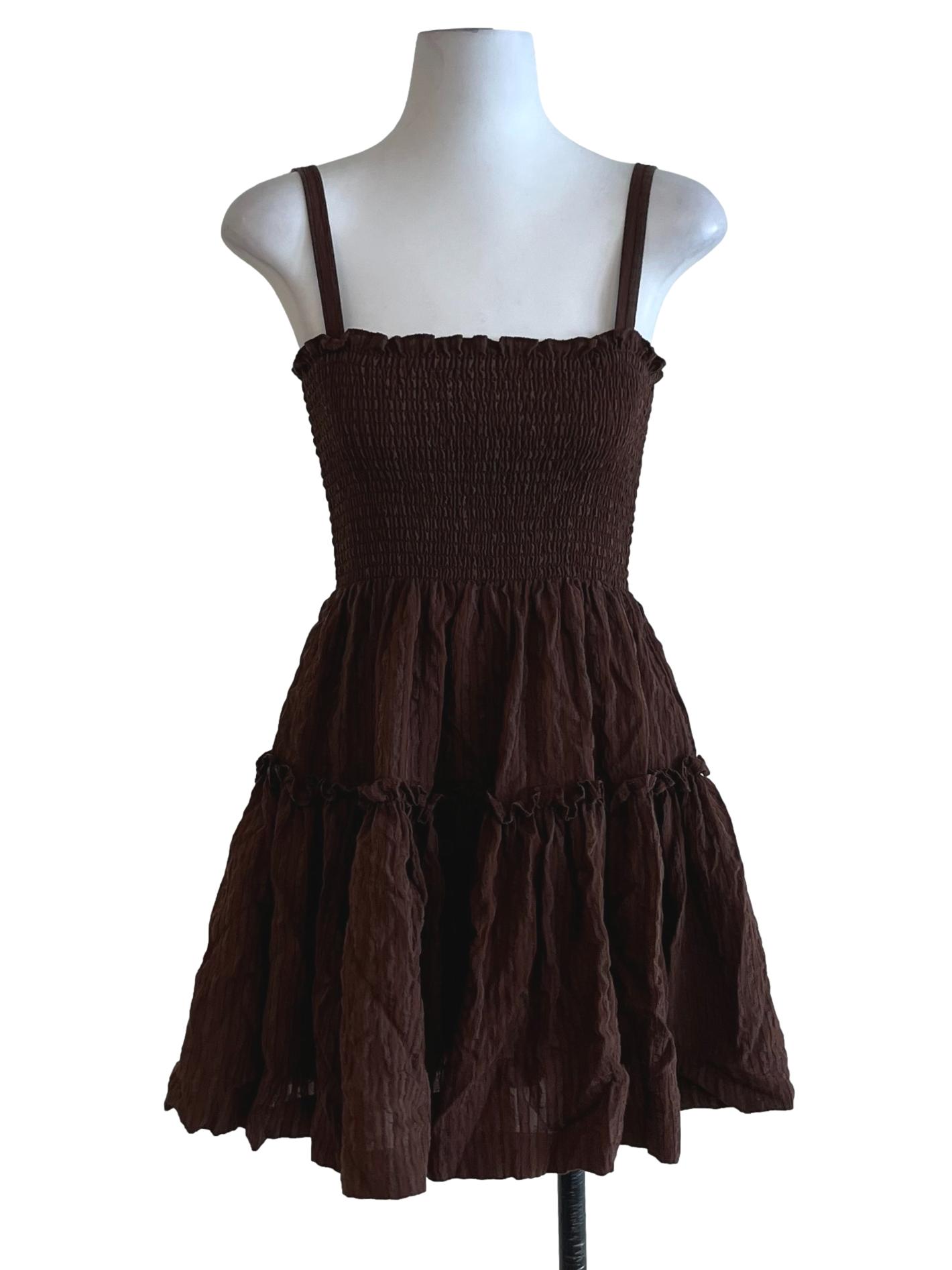 Brown Square Neckline Mini Dress