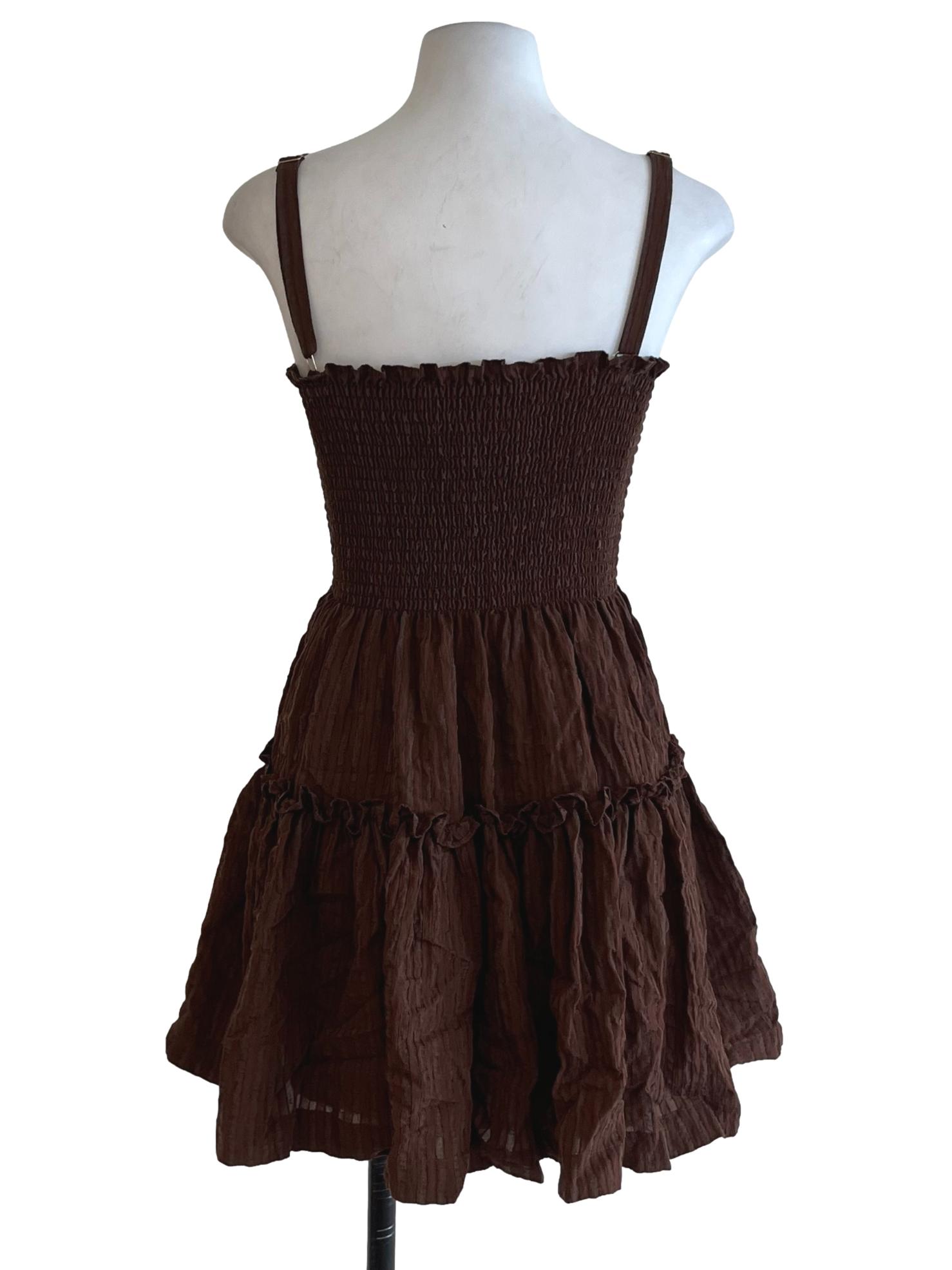 Brown Square Neckline Mini Dress