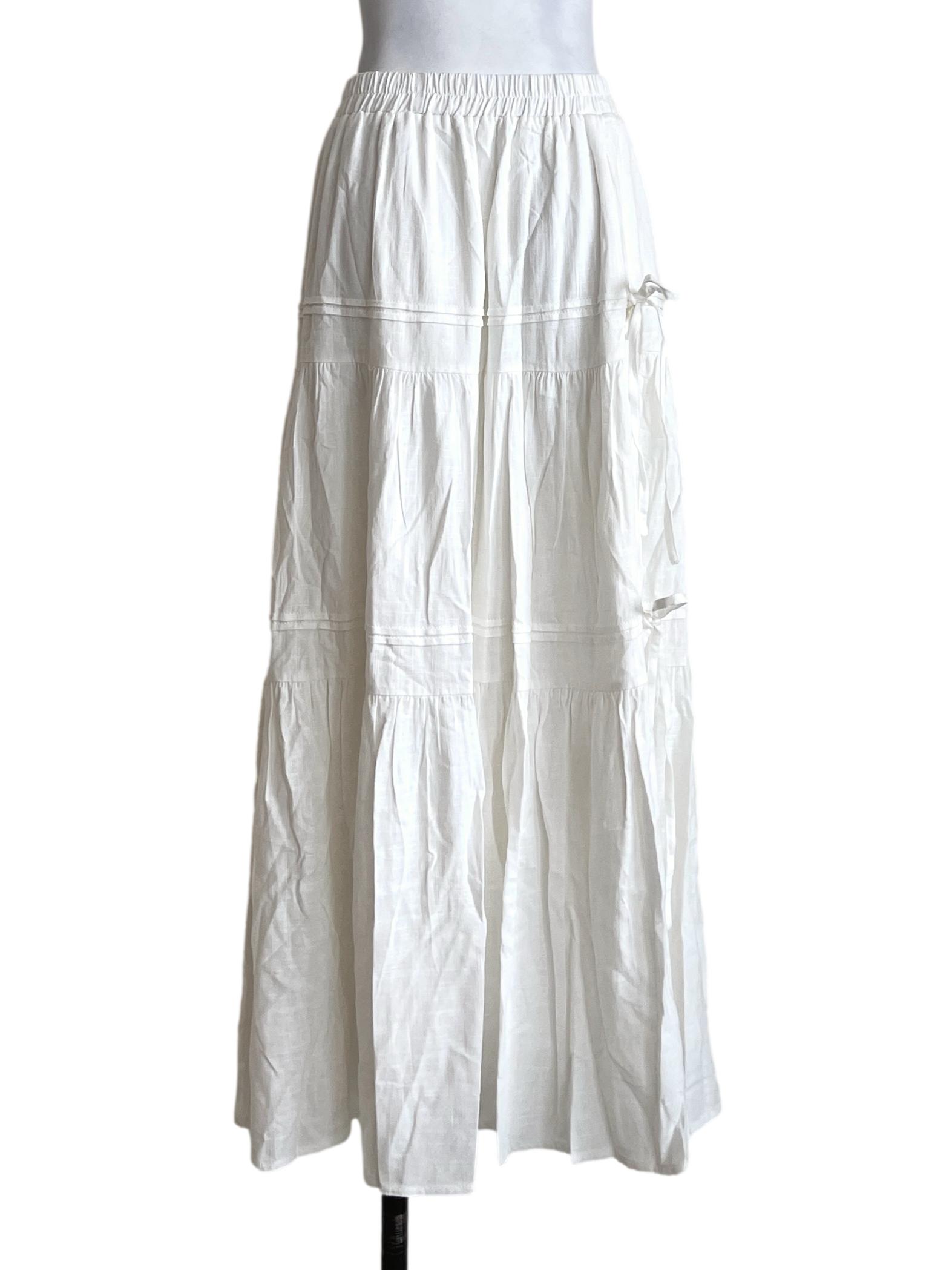 Cotton White Tiered Maxi Skirt