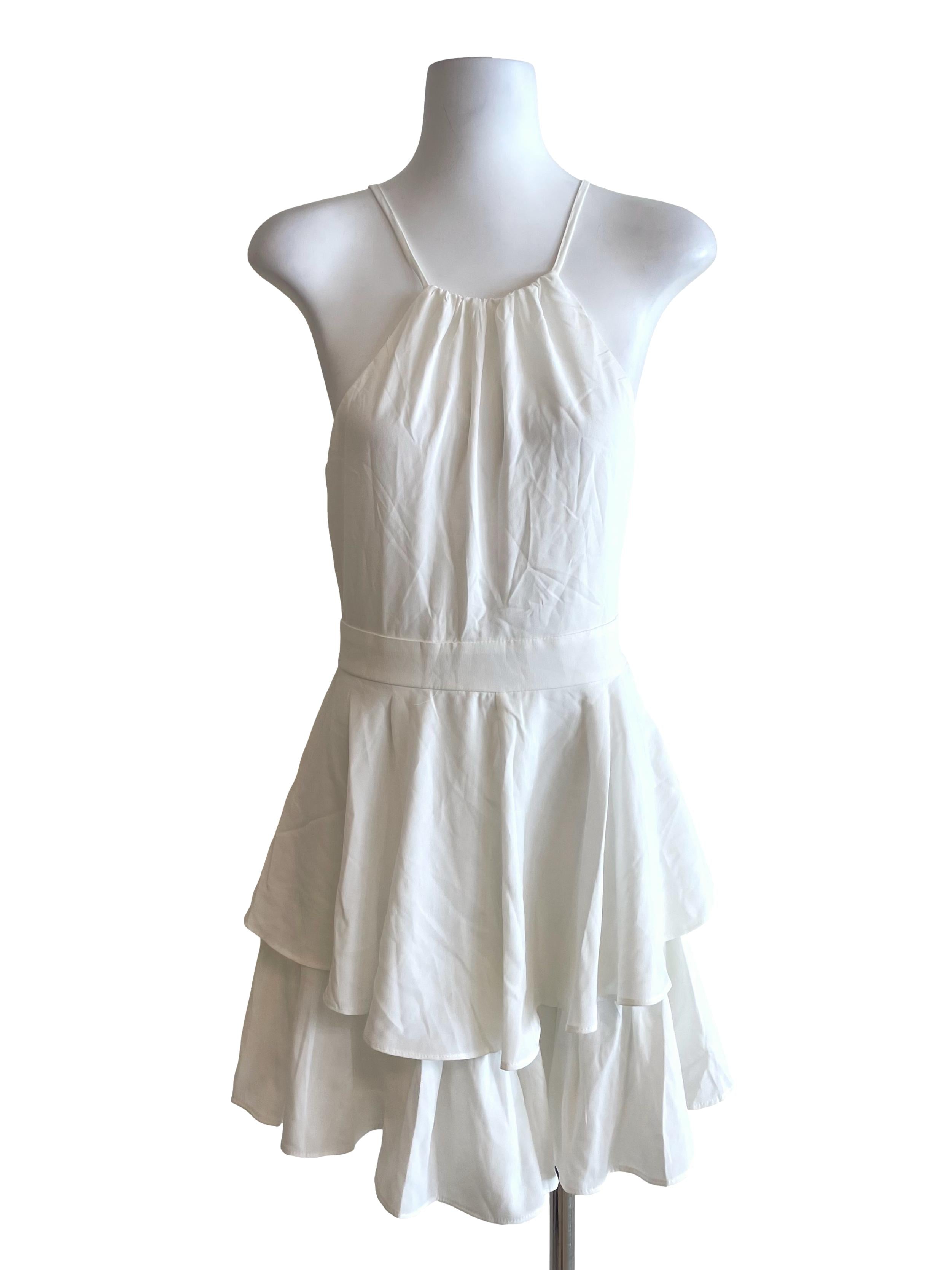 White Layered Halter Neck Romper