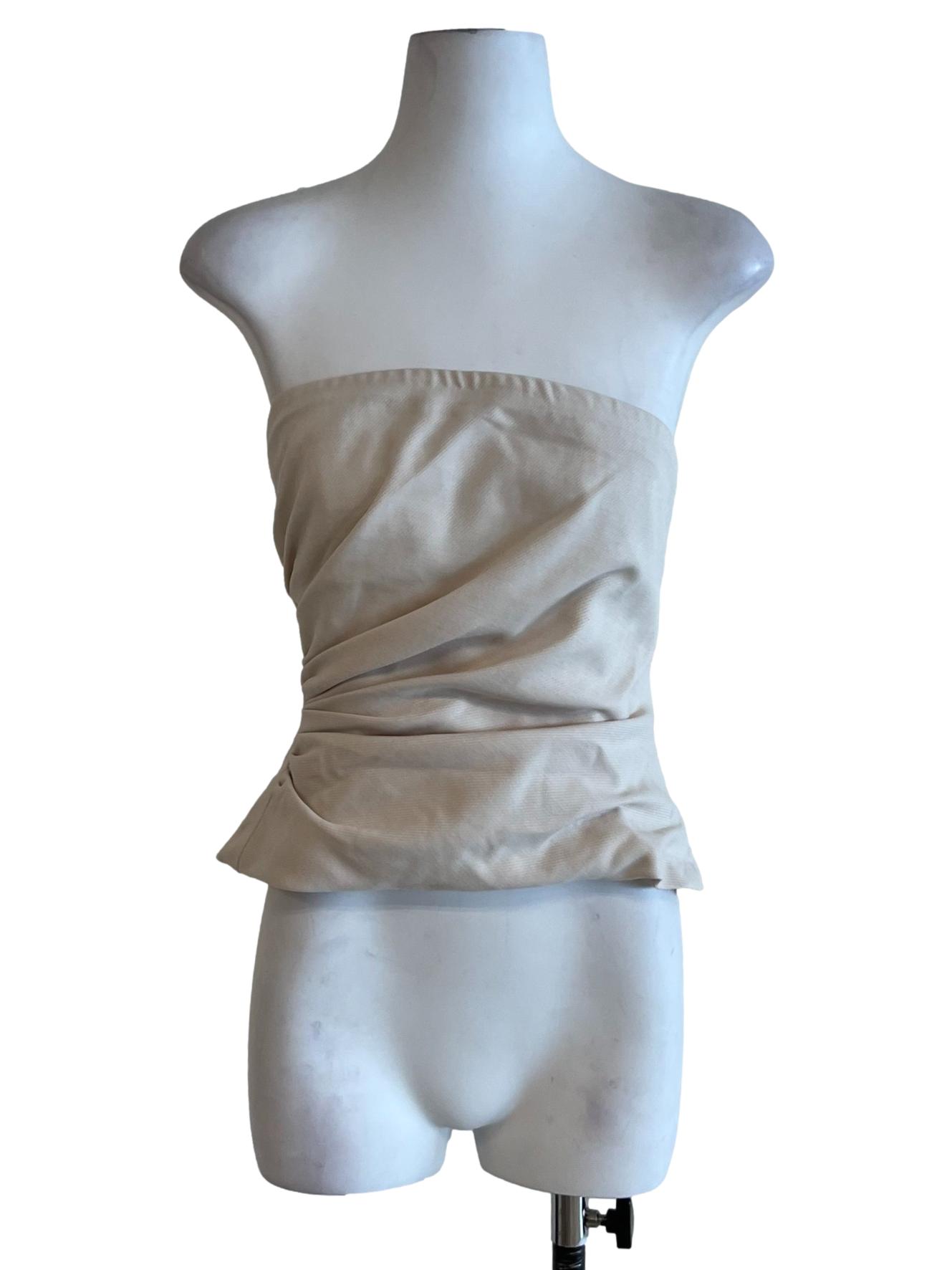Beige Strapless Draped Bodice Top