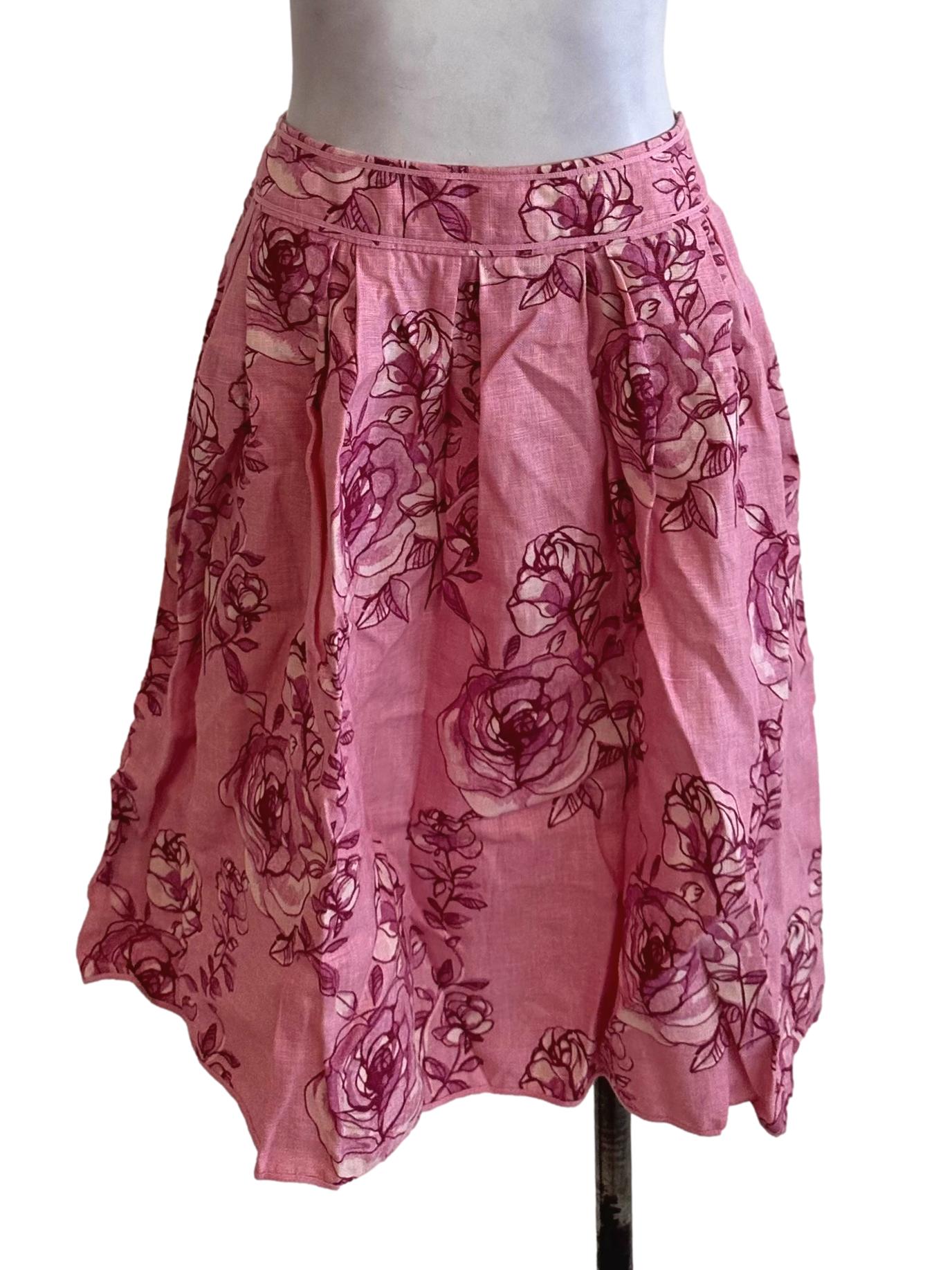 Rose Pink Floral Box Pleated Skirt