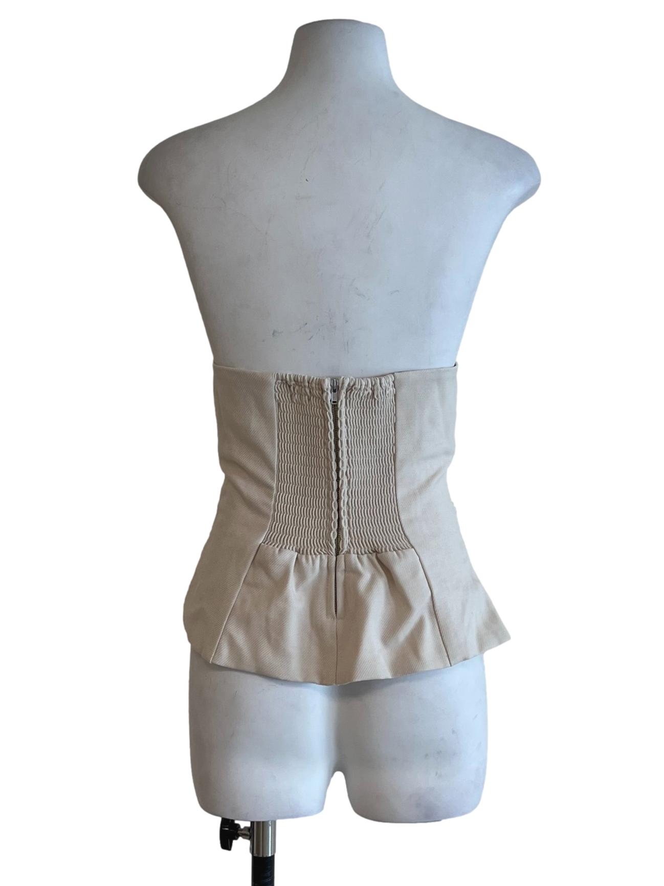 Beige Strapless Draped Bodice Top