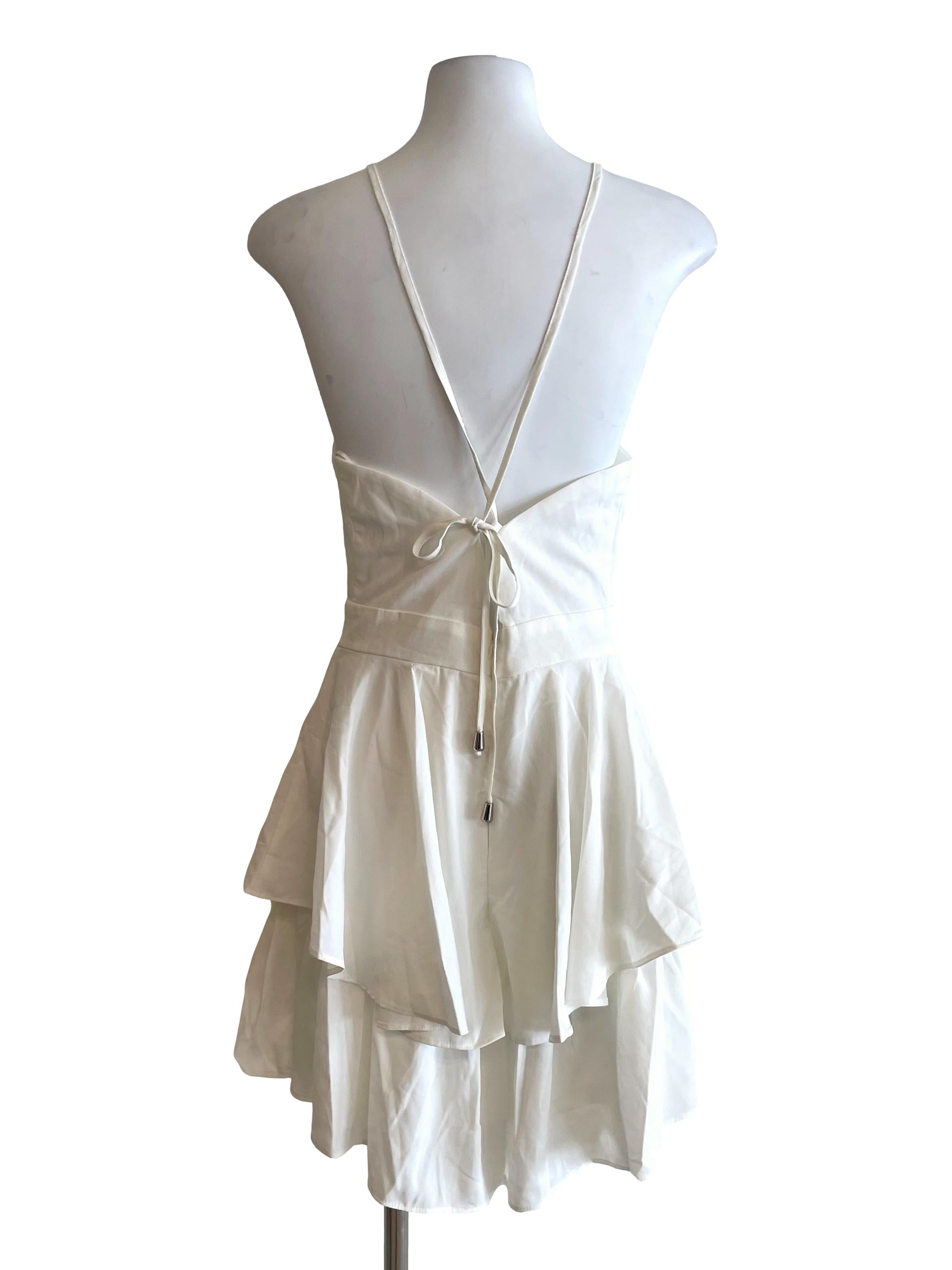White Layered Halter Neck Romper