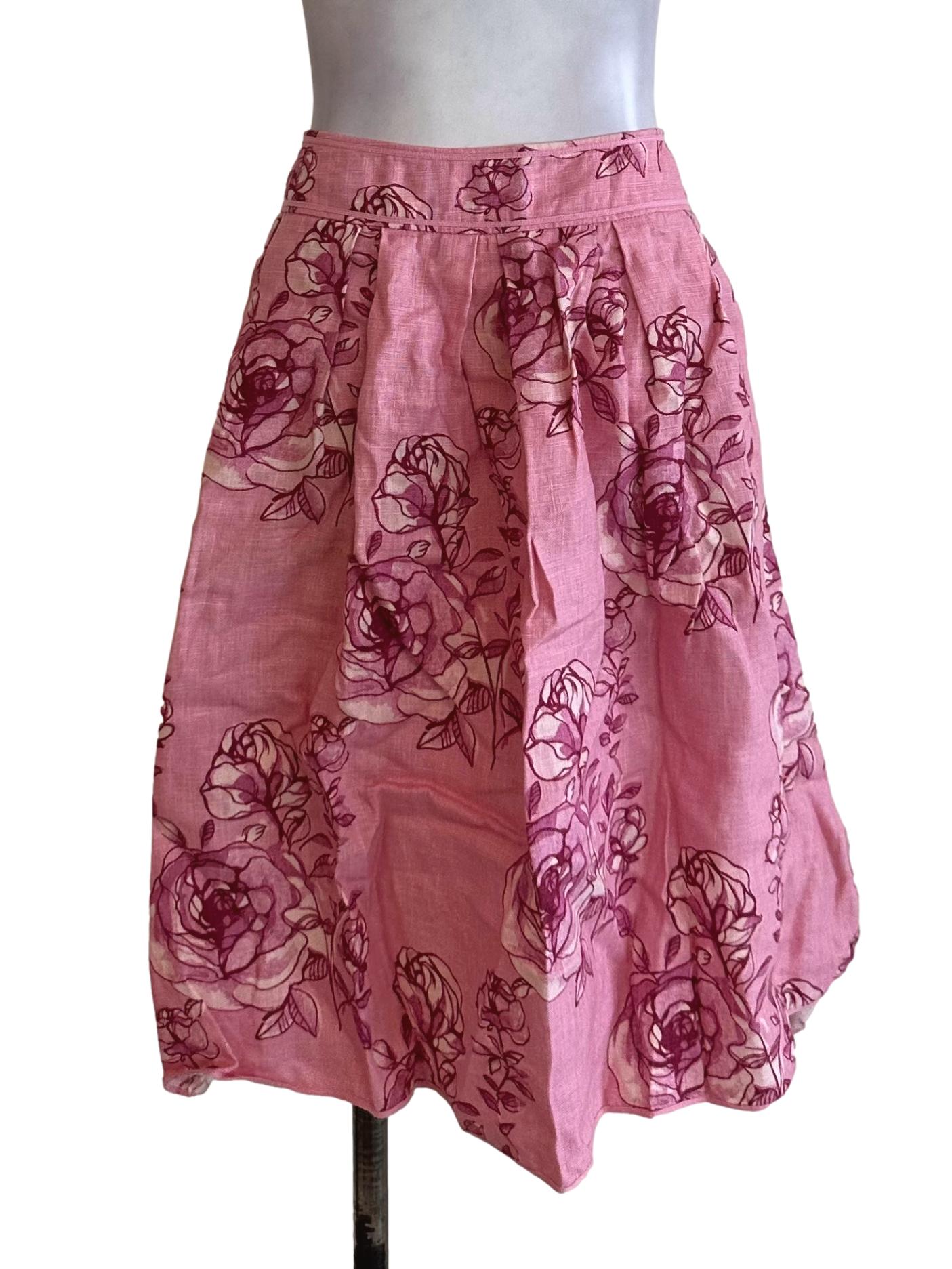 Rose Pink Floral Box Pleated Skirt