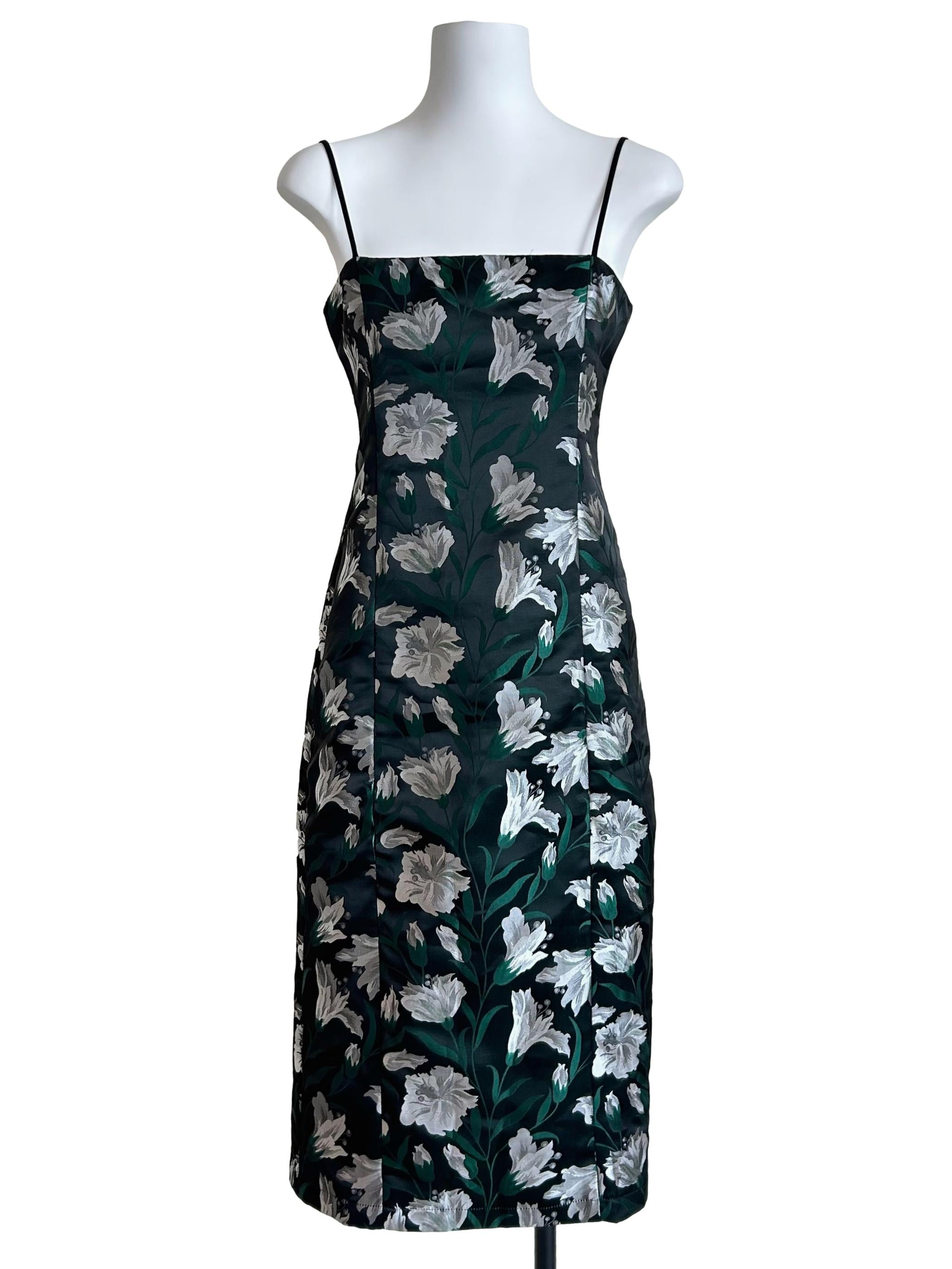 Black And Silver Floral Jacquard Cami Sheath Dress