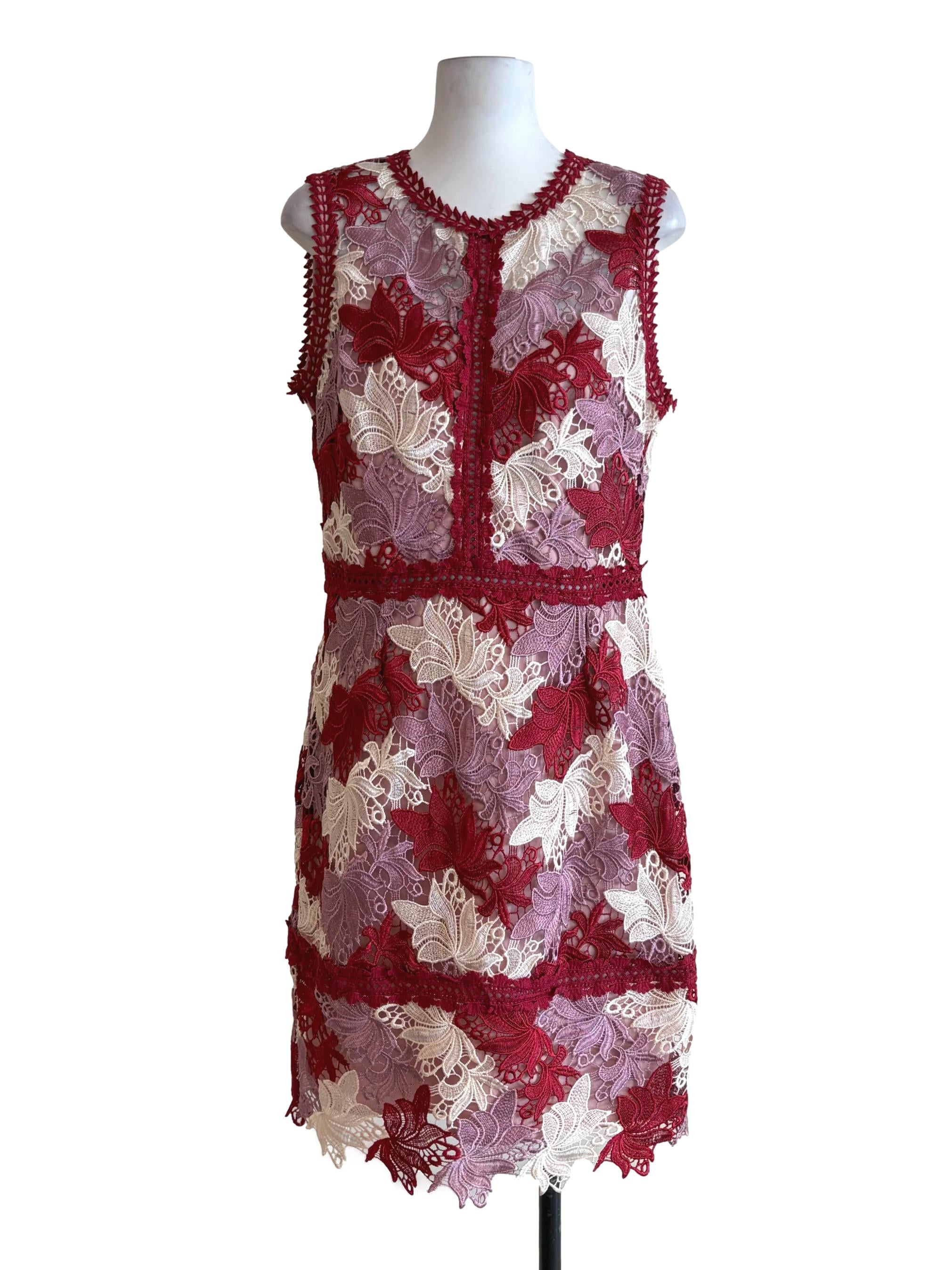 Blush Pink Red Laced Floral Patterns Sleeveless Dress