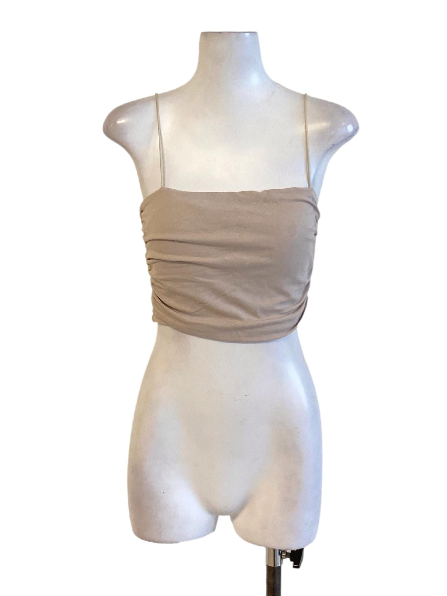 Oat Brown Spaghetti Strap Fit Waisted Cropped Top