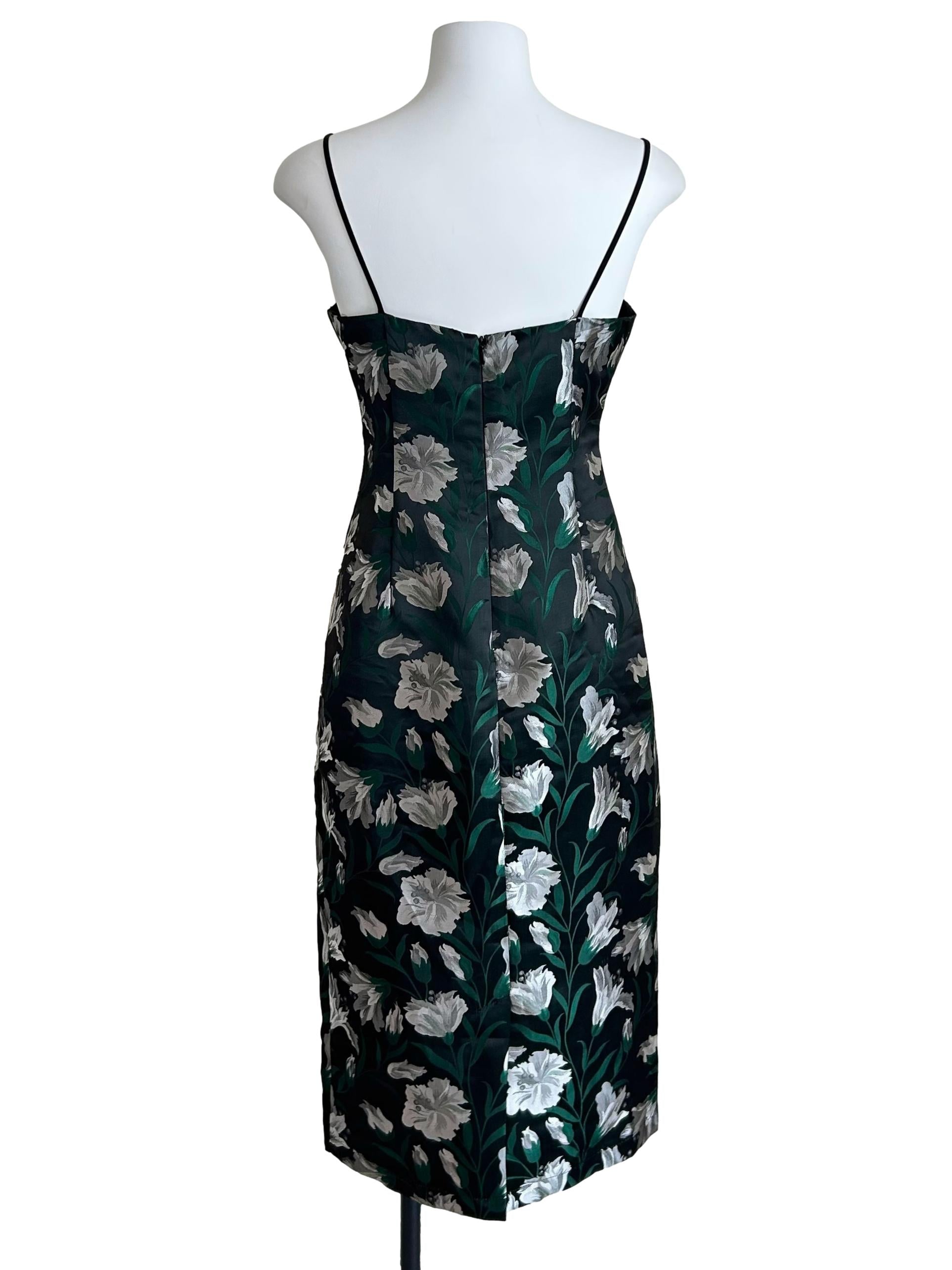 Black And Silver Floral Jacquard Cami Sheath Dress