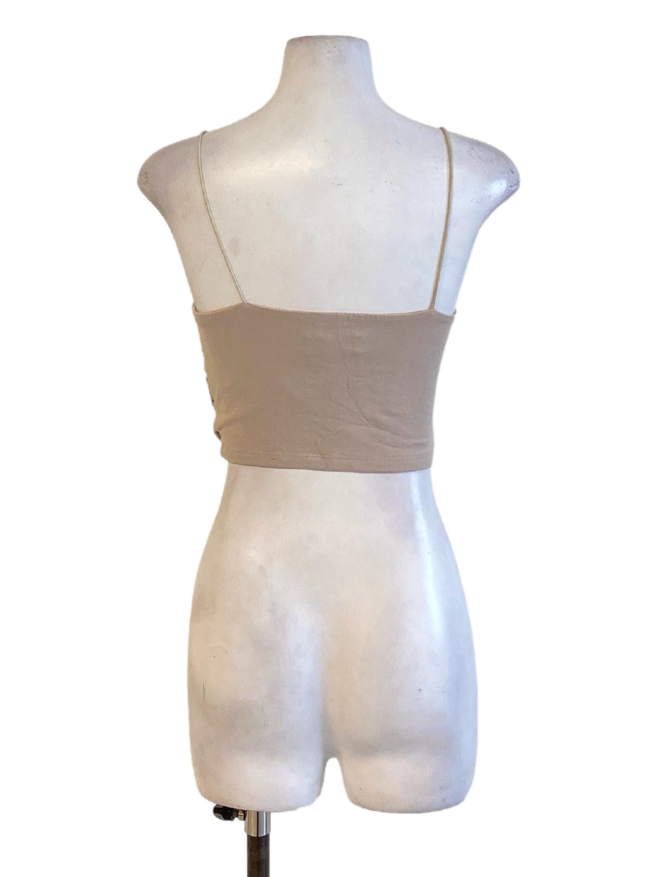 Oat Brown Spaghetti Strap Fit Waisted Cropped Top