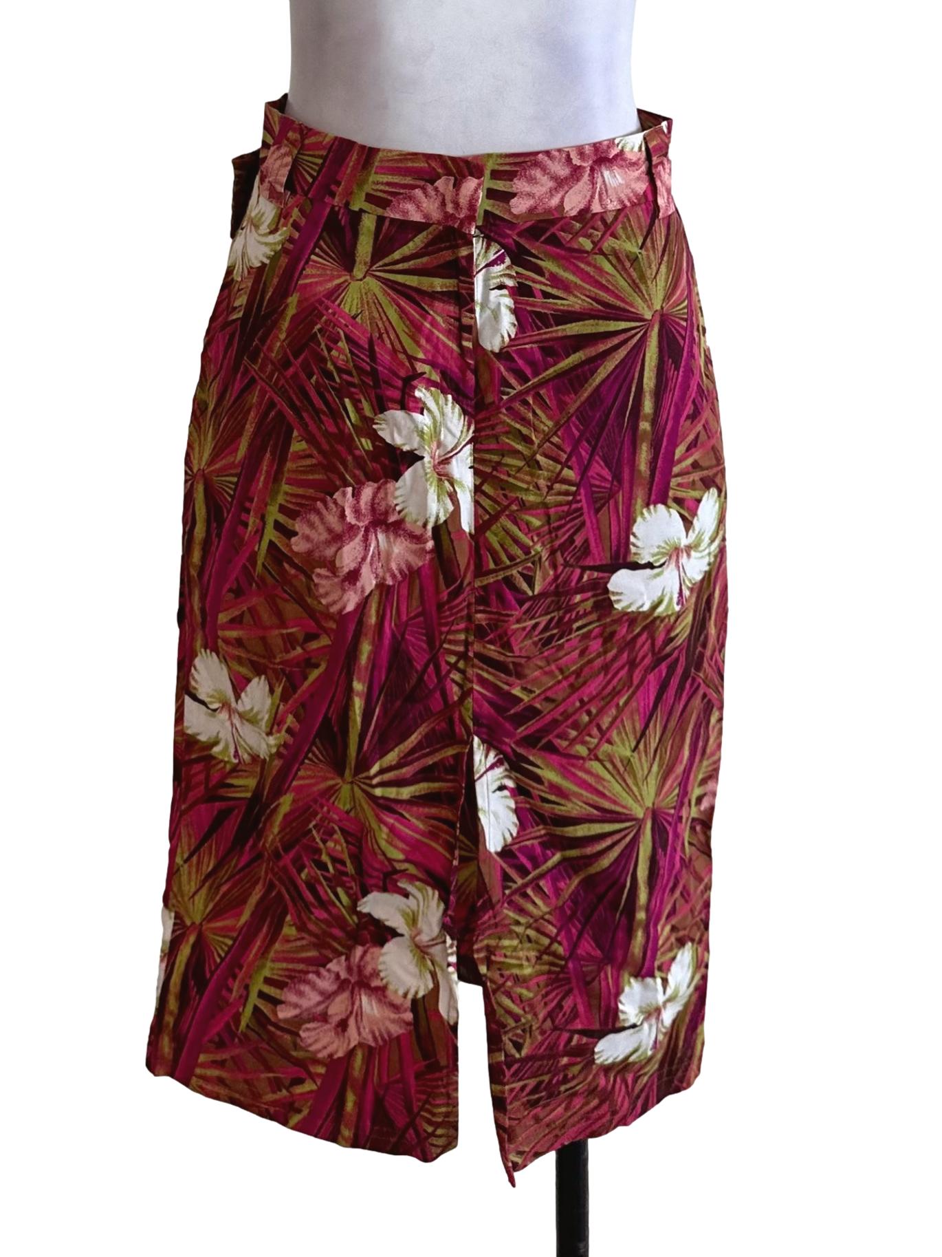 Magenta Pink Floral Slit Skirt