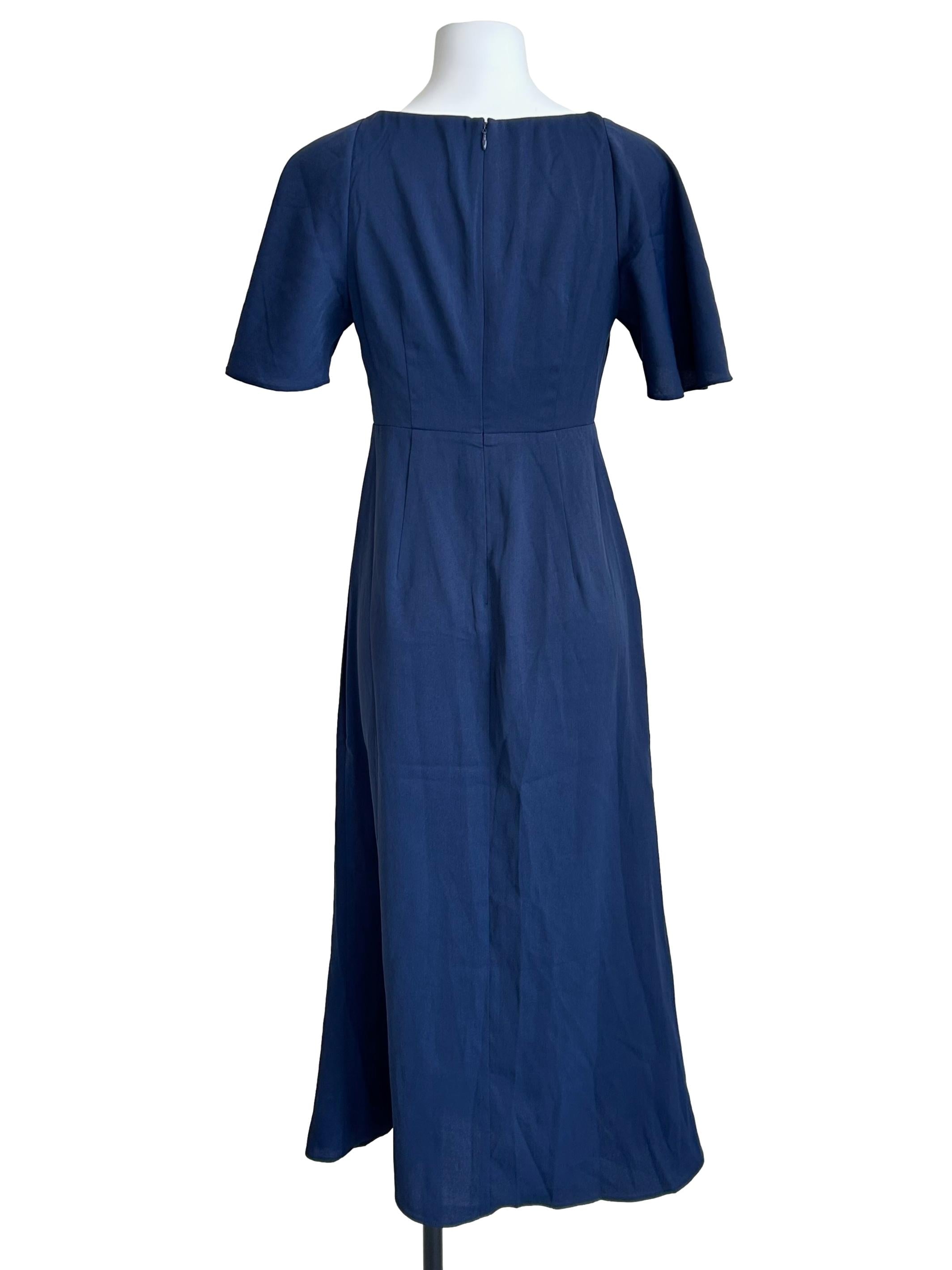 Berry Blue V-Neck Flutter-Sleeve Midi Dress