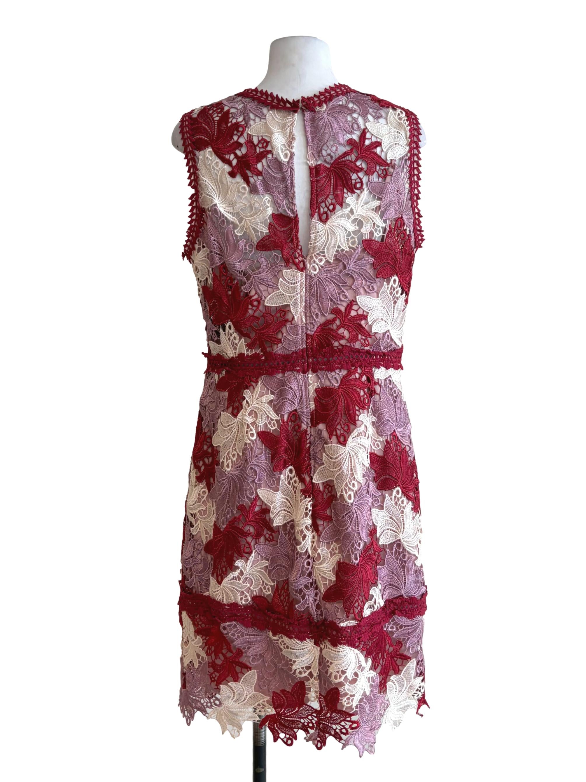 Blush Pink Red Laced Floral Patterns Sleeveless Dress