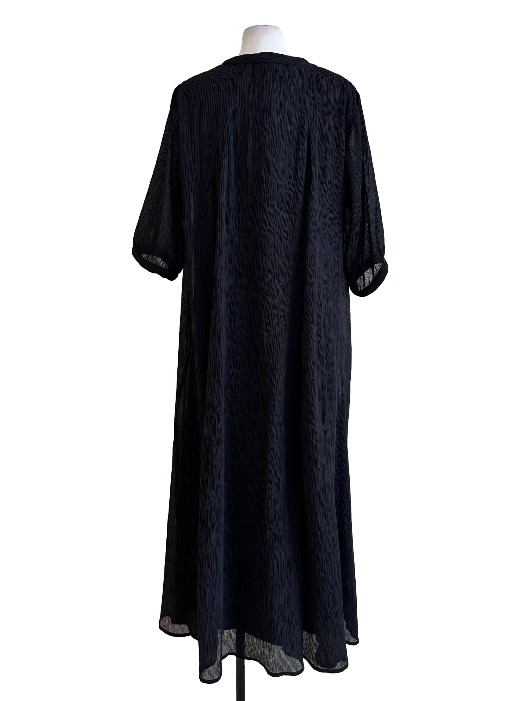 Black Textured Long Sleeves Dress