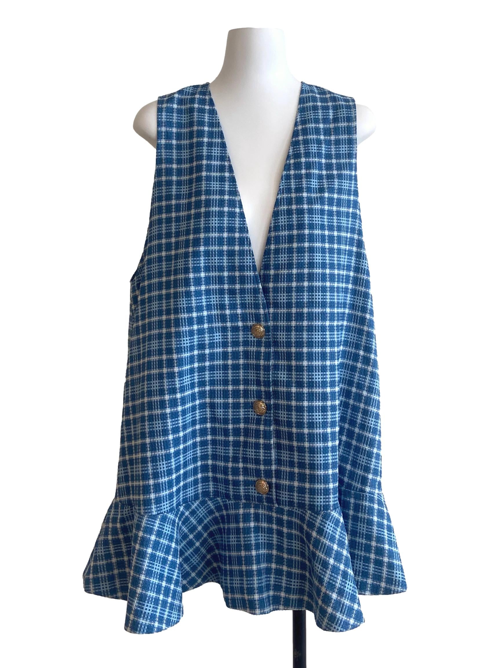 Blue & White Plaid Drop Waist Dress