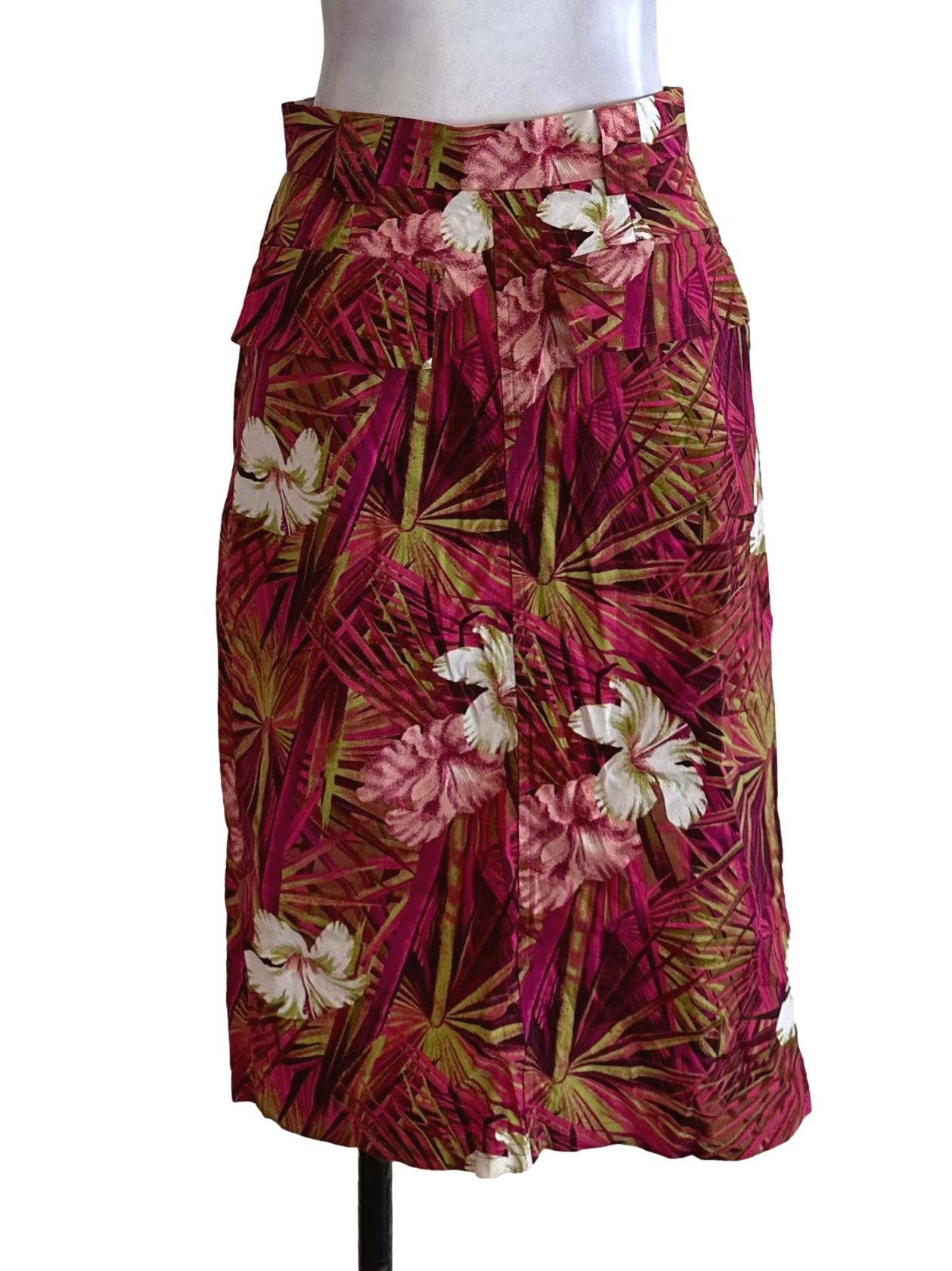 Magenta Pink Floral Slit Skirt
