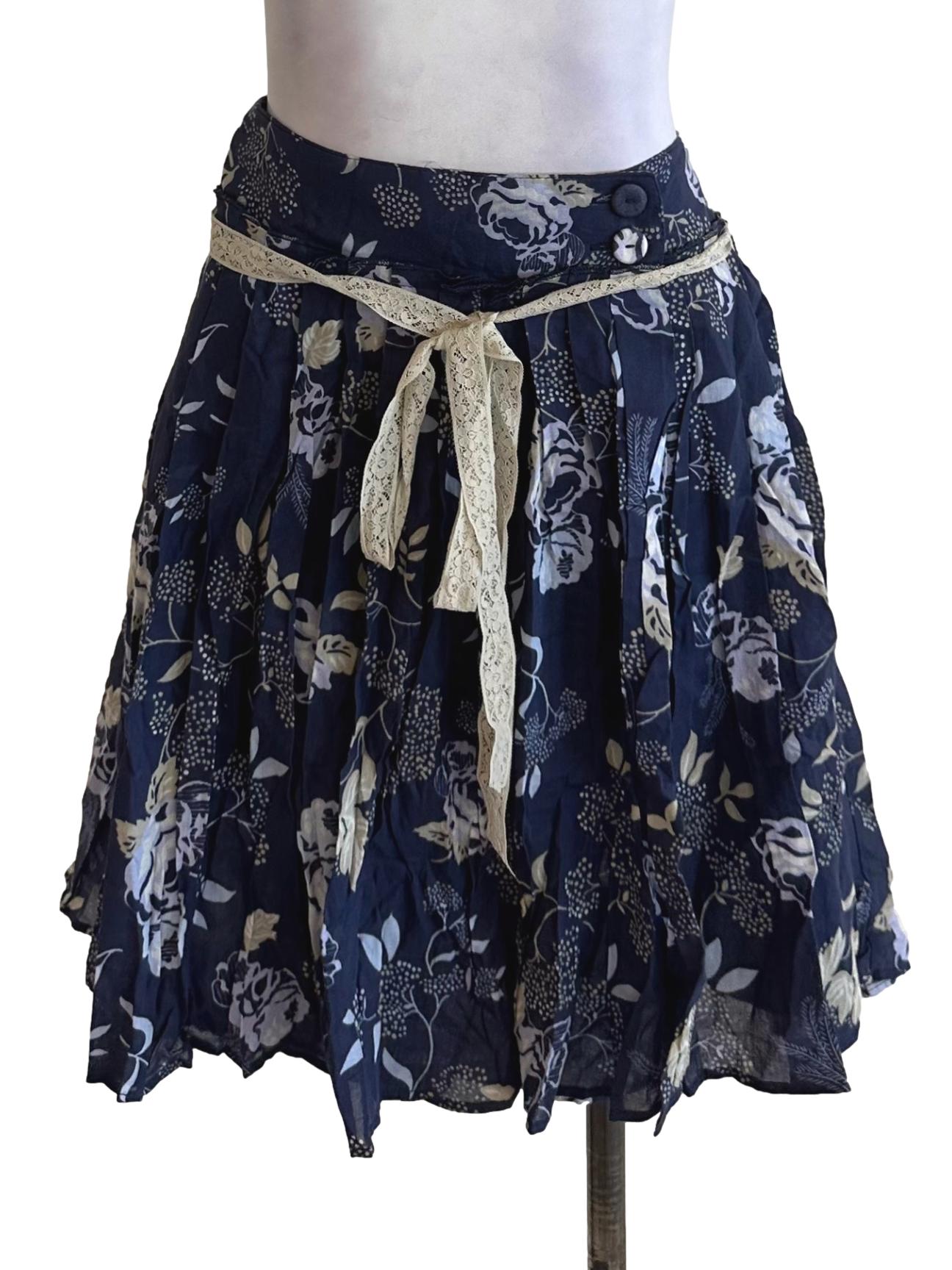 Navy Blue Pattern Lace Strap Wrap Skirt