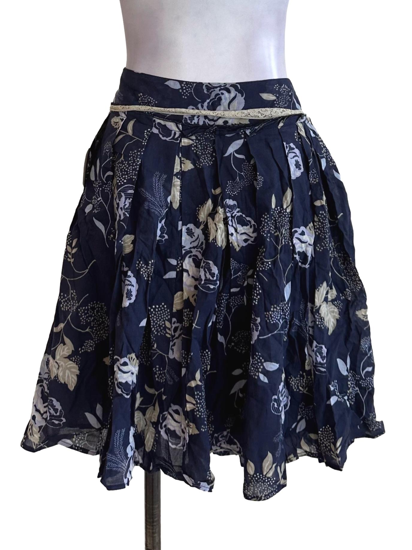 Navy Blue Pattern Lace Strap Wrap Skirt