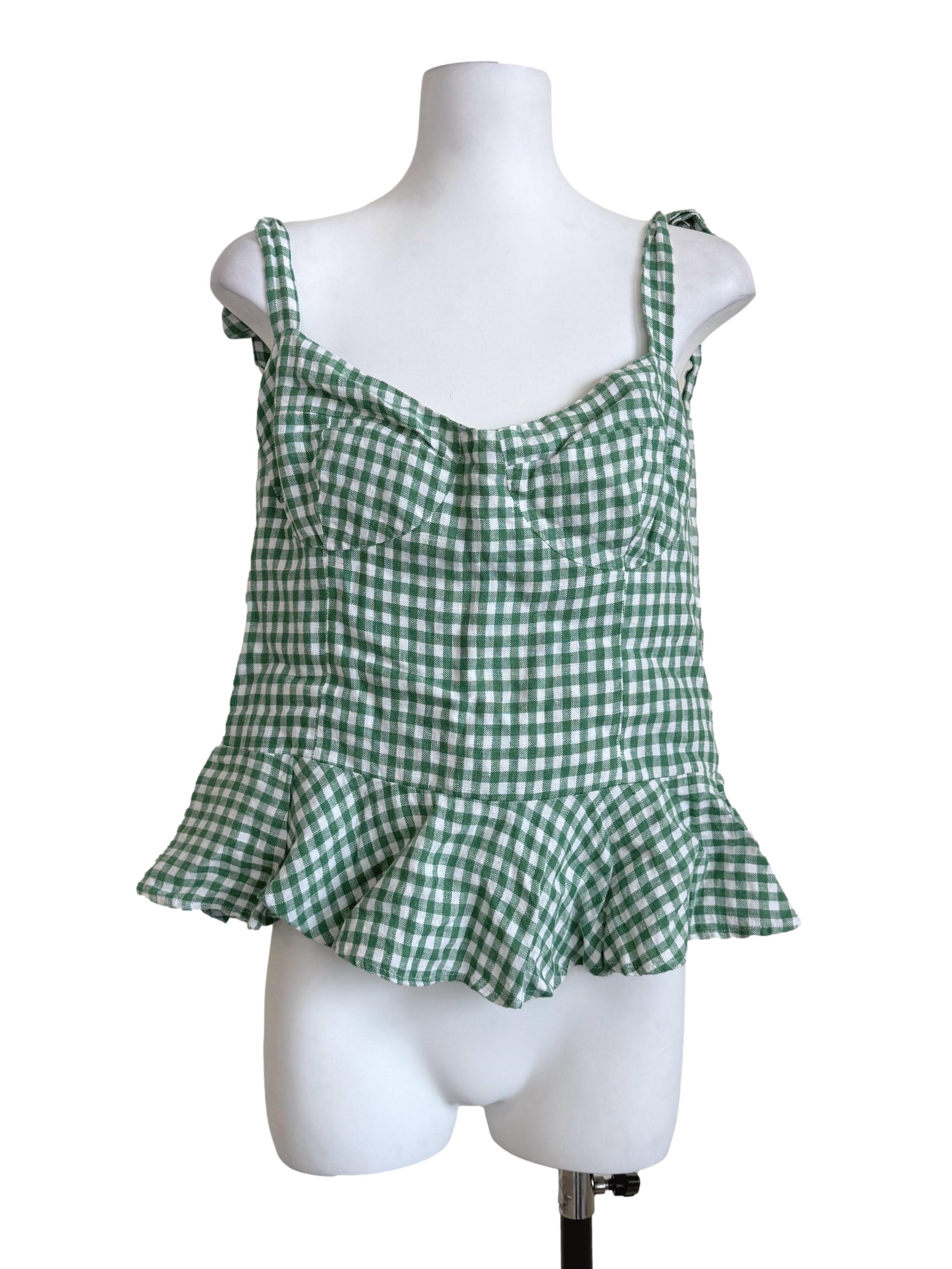Fern Green Checkered Top