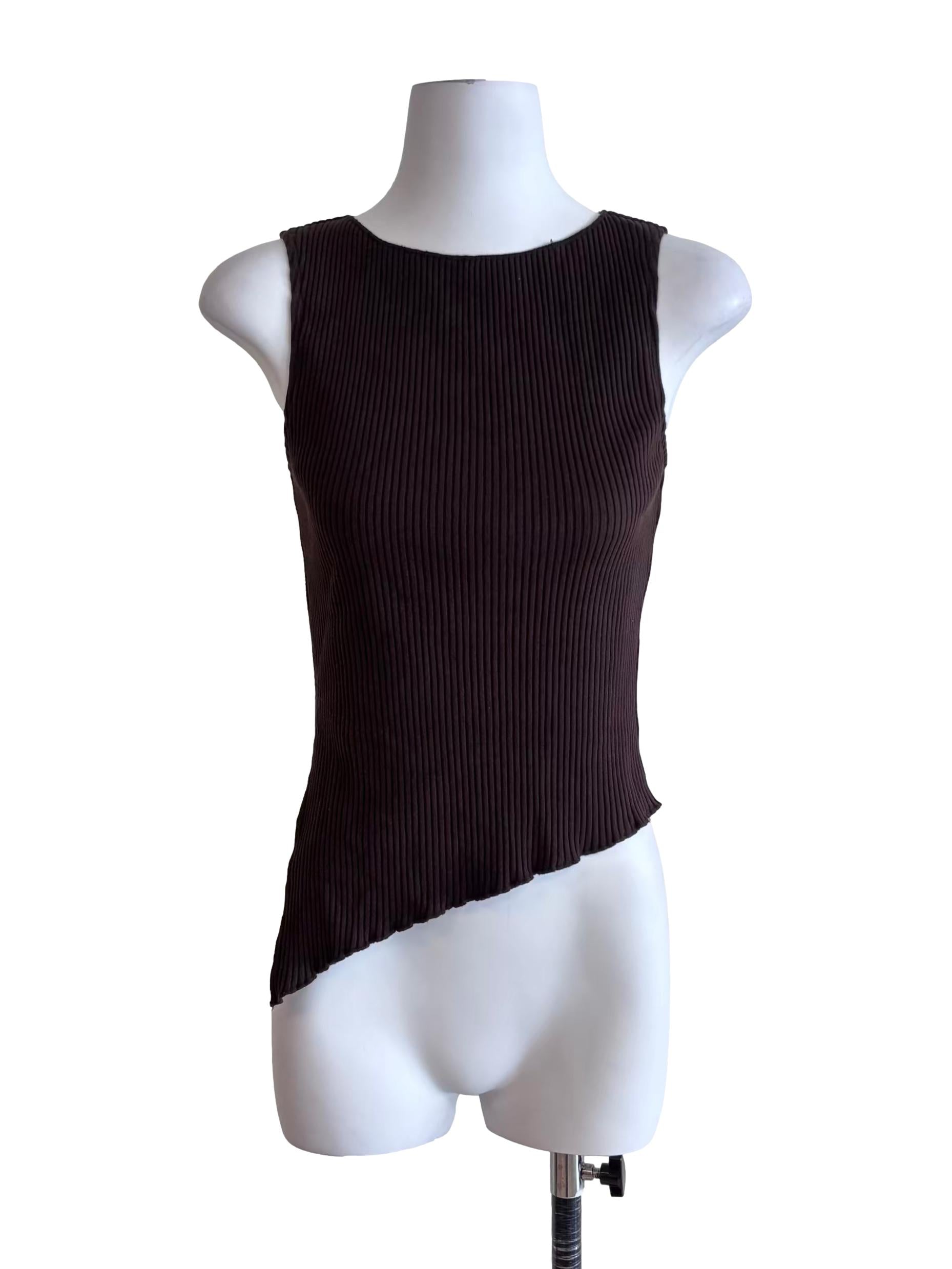 Coffee Brown Asymmetric Sabrina Tank Top