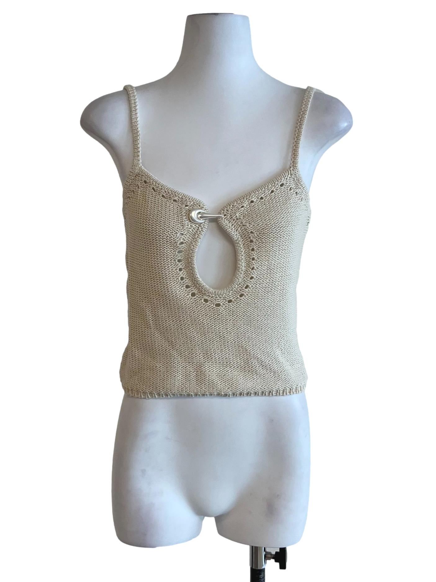 Cream Knit Pointelle Clasp Cami Top
