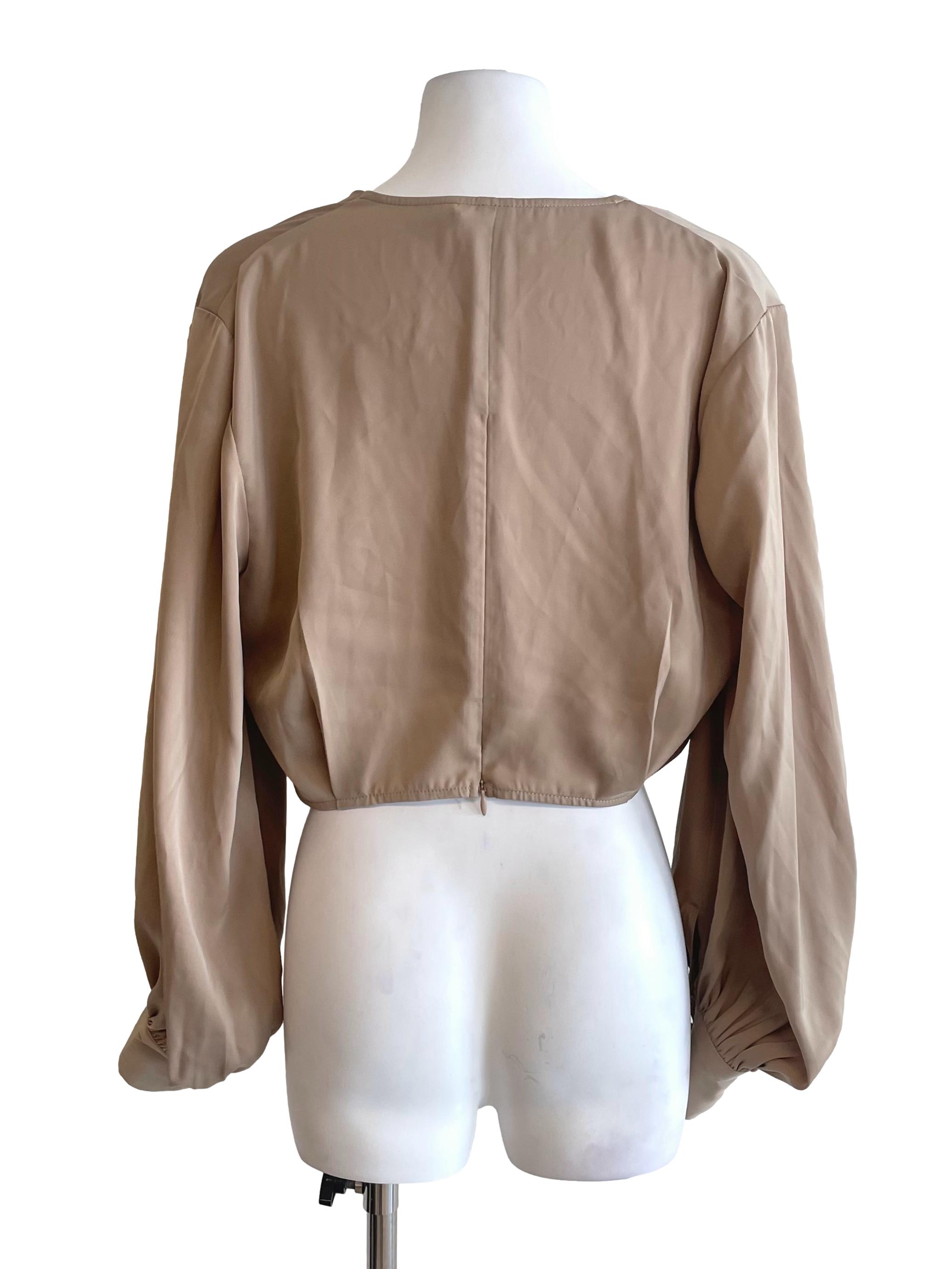 Beige Bishop Sleeves Satin Blouse LB