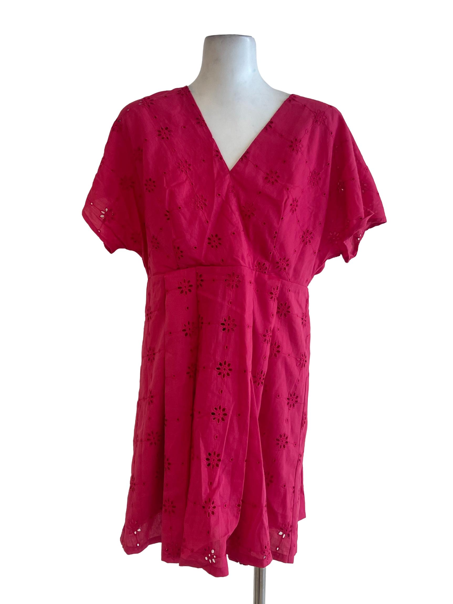 Hot Pink Floral Embroidered Kimono Dress