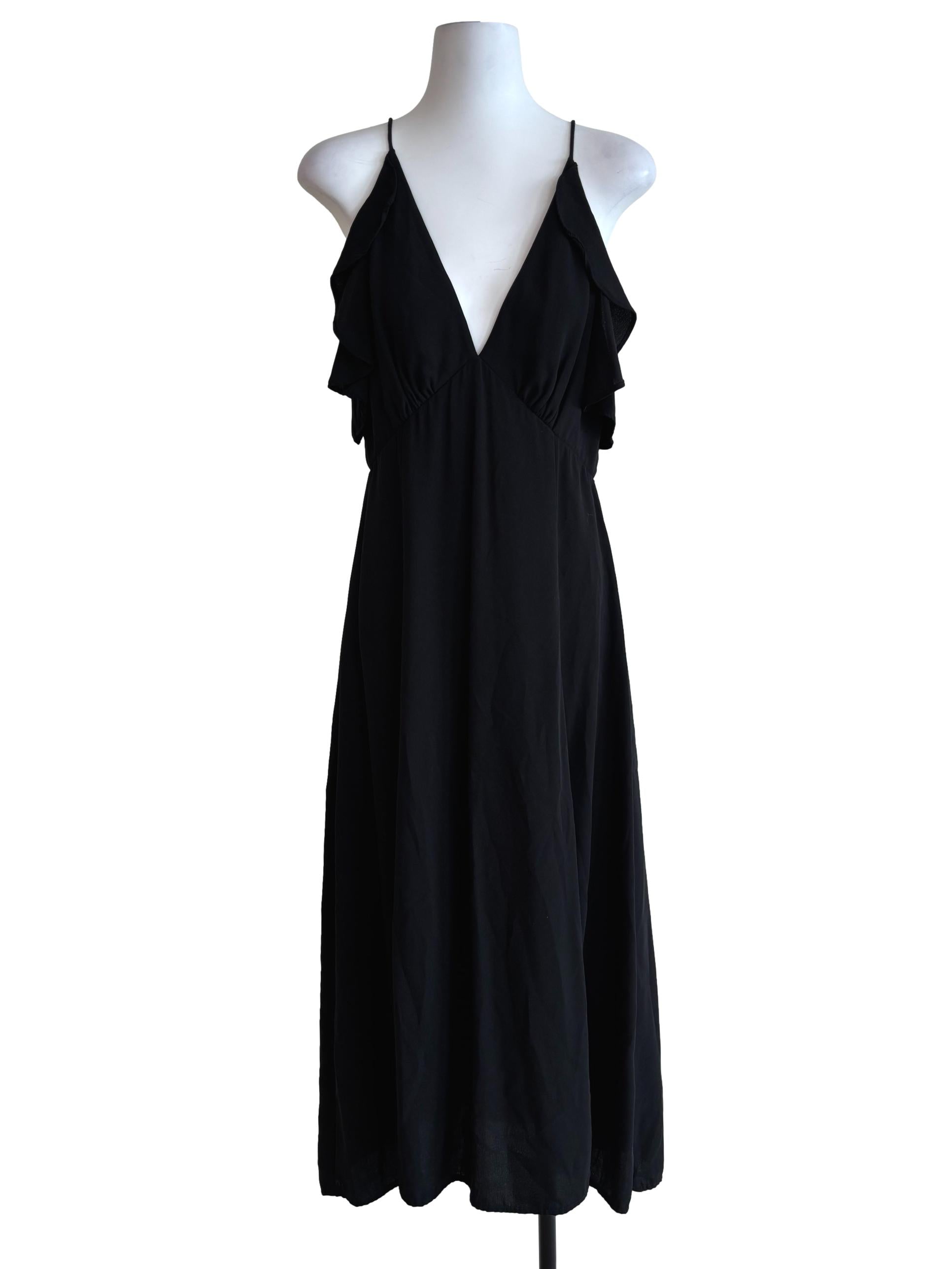 Raven Black V-Neck A-Line Dress