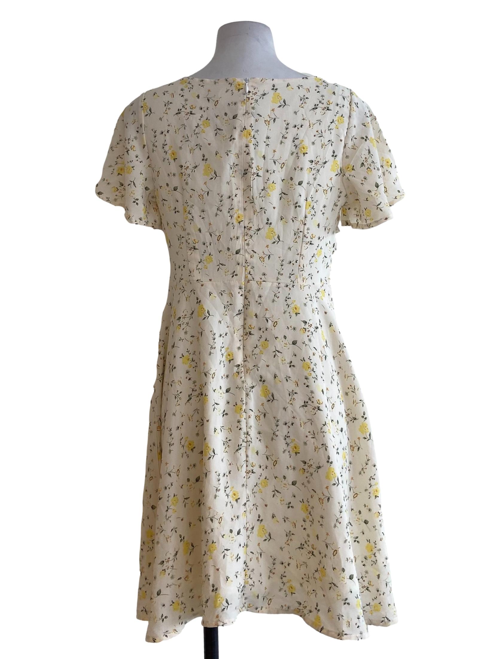 Cream White Floral A-Line Dress