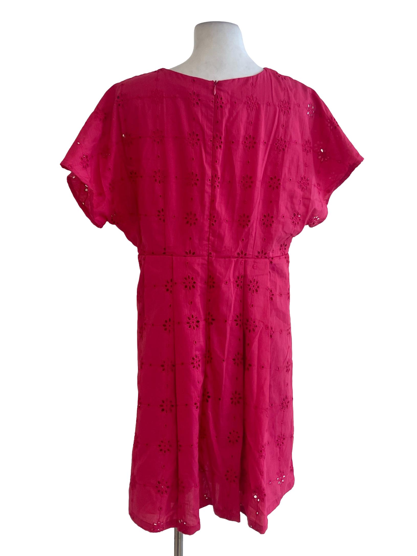 Hot Pink Floral Embroidered Kimono Dress