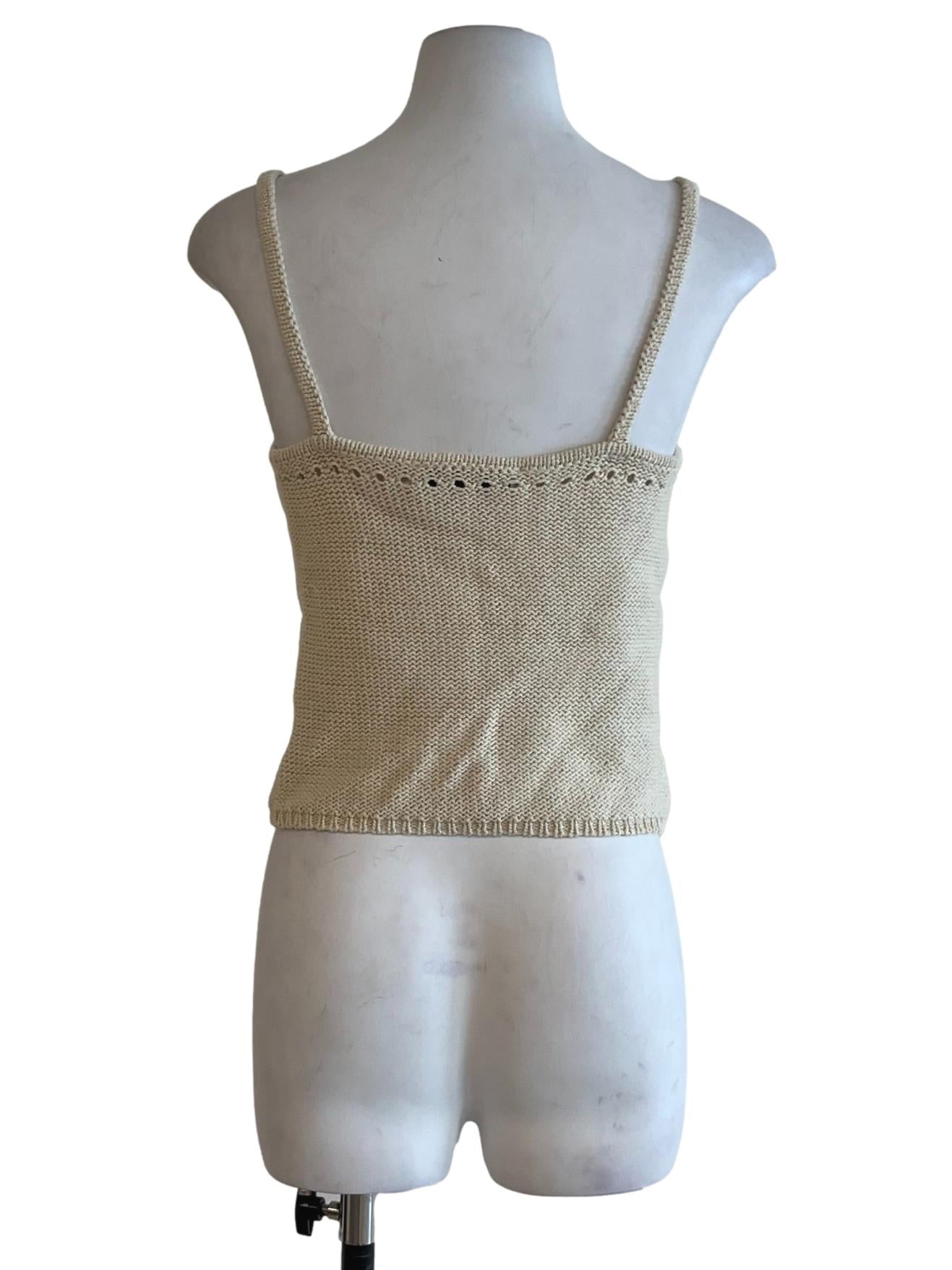 Cream Knit Pointelle Clasp Cami Top