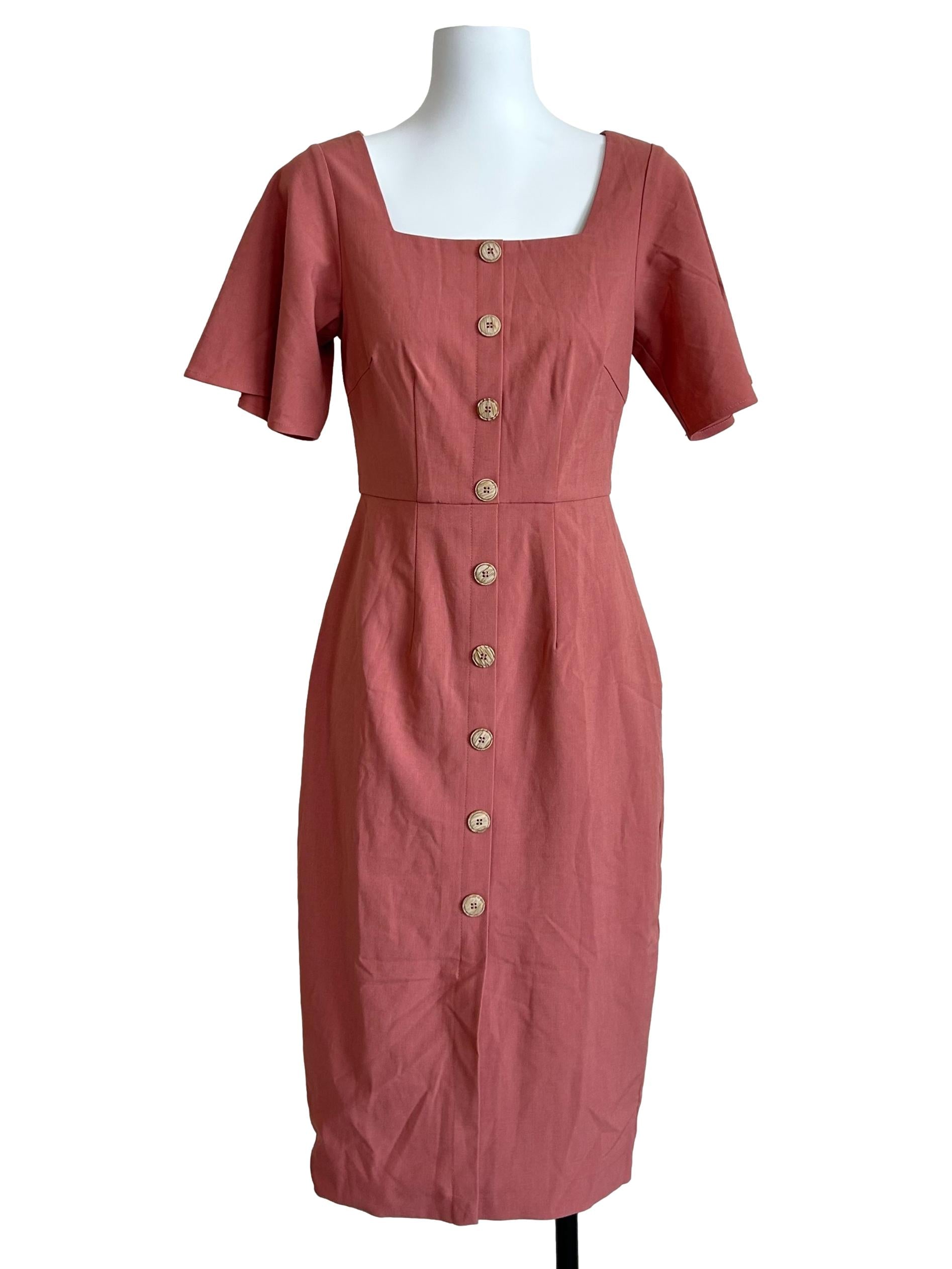 Dusty Rose Square-Neck Button-Front Dress