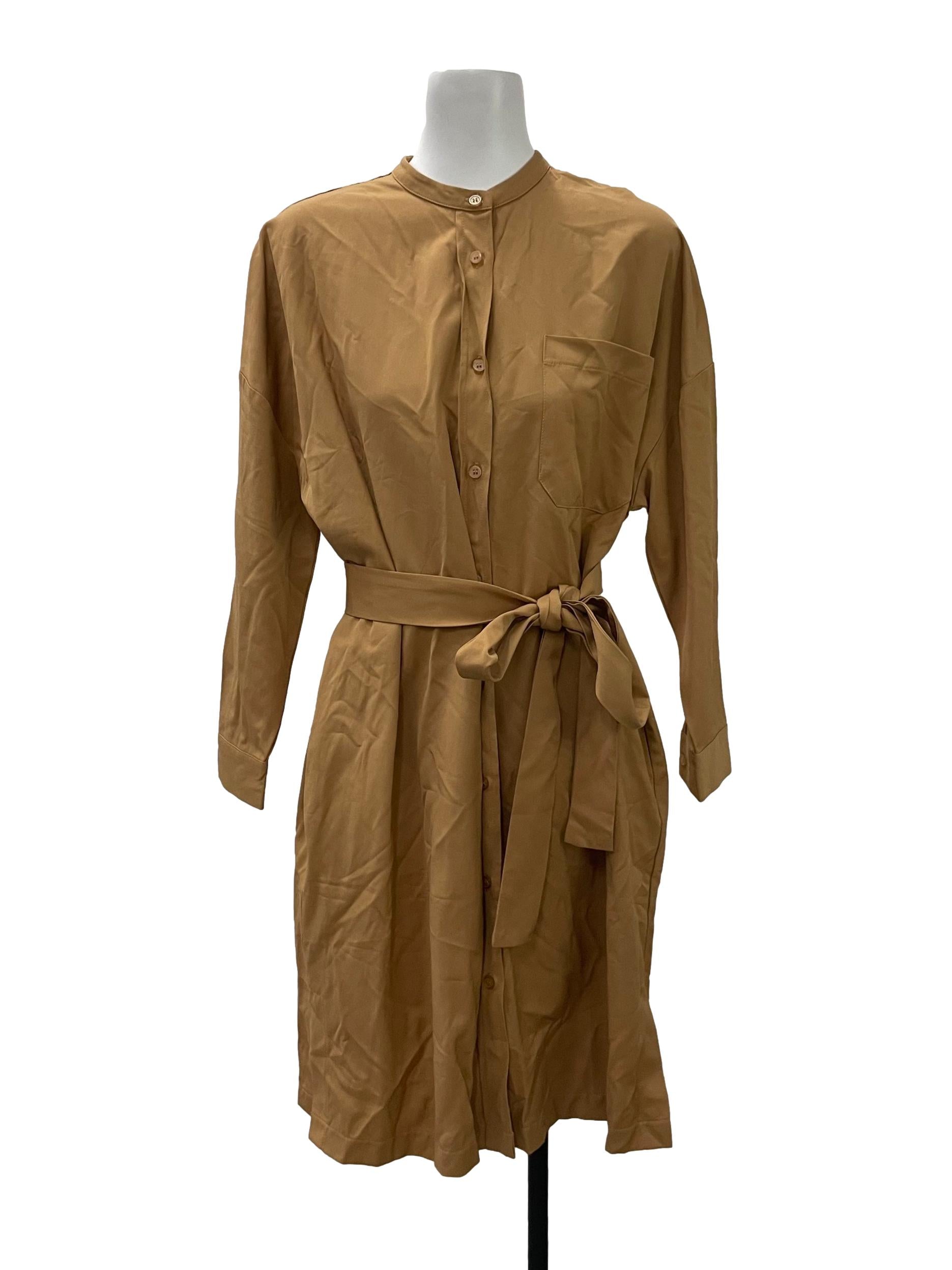 Khaki Round Neck Long Sleeve Dress