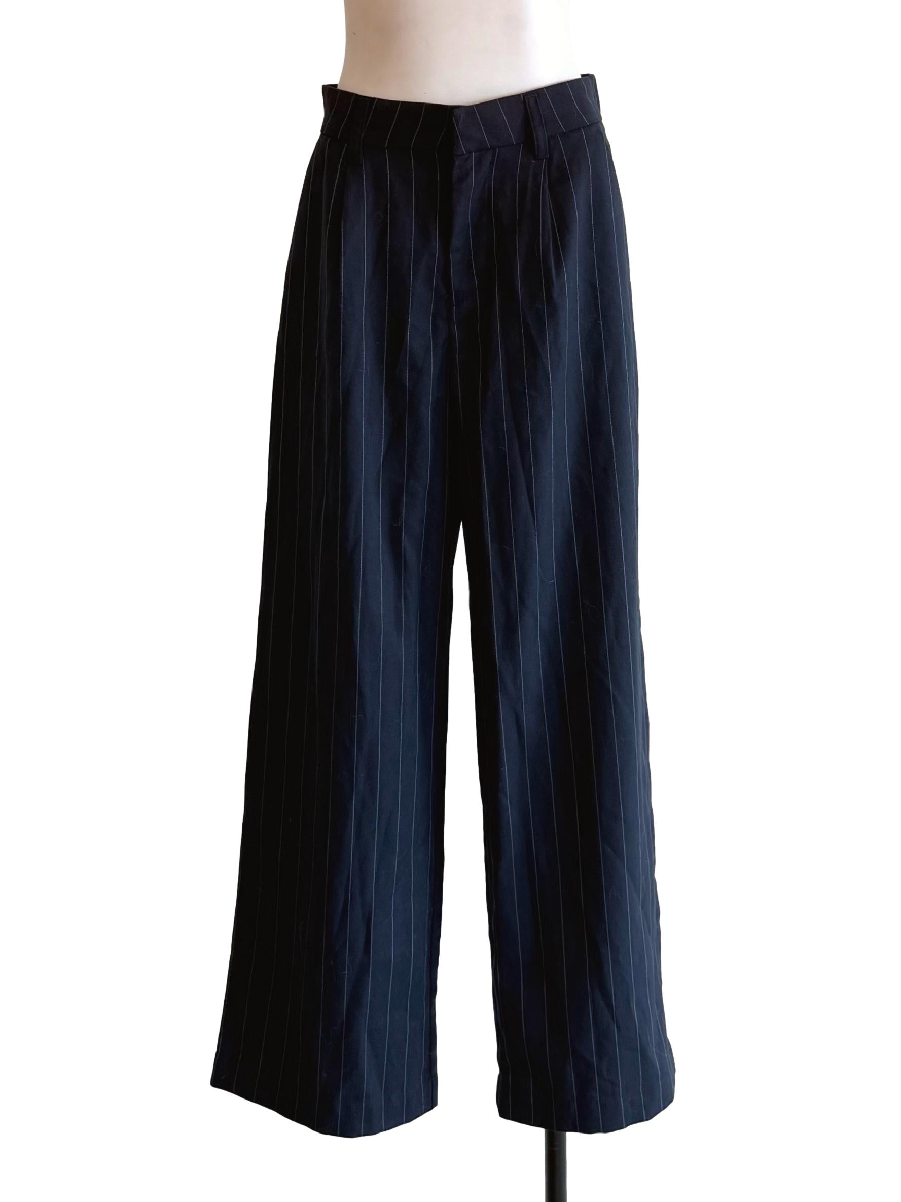 Dark Navy Pinstripe Formal Pants