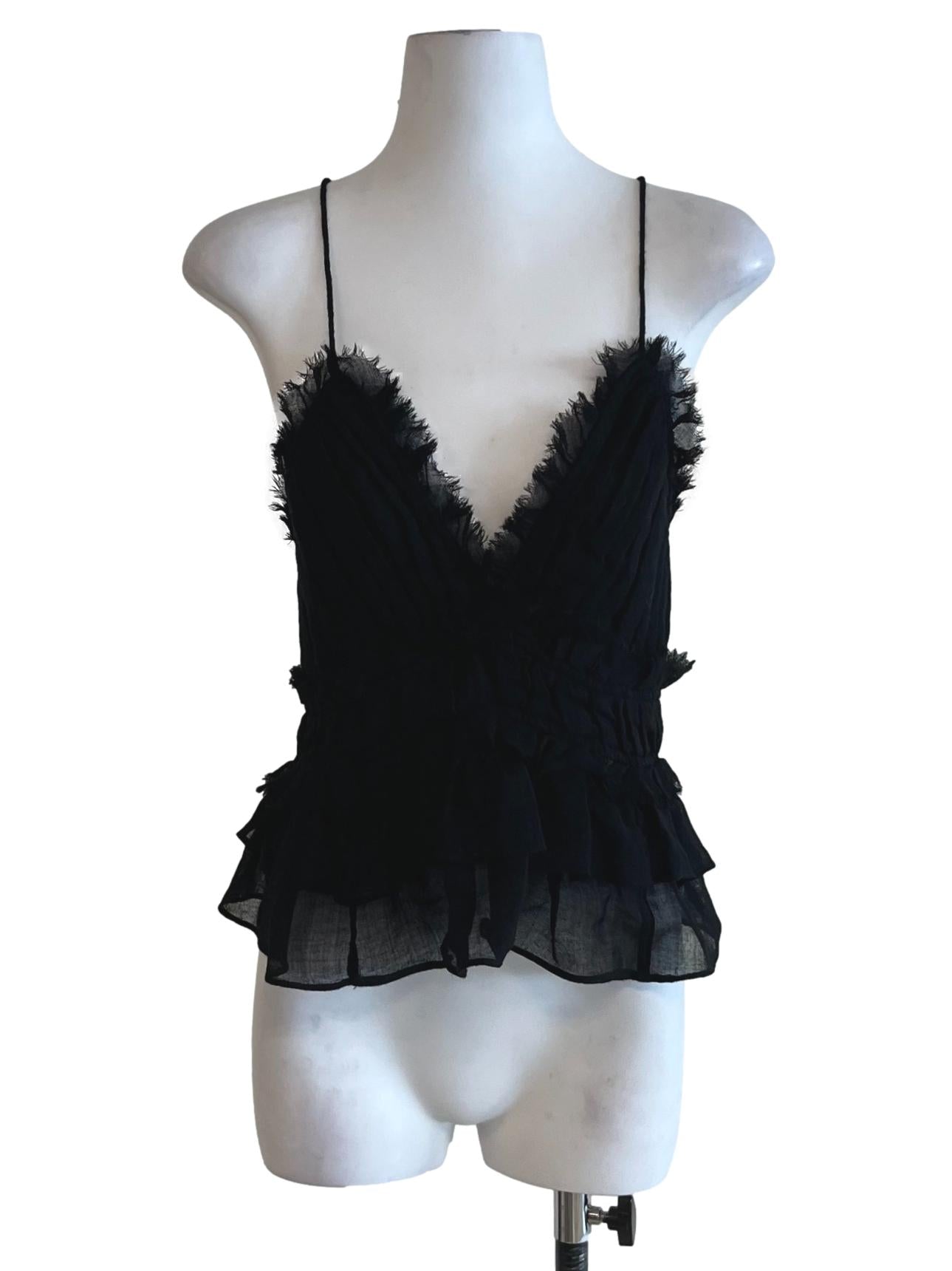 Black Fern Wool Gauze Tiered Peplum Top