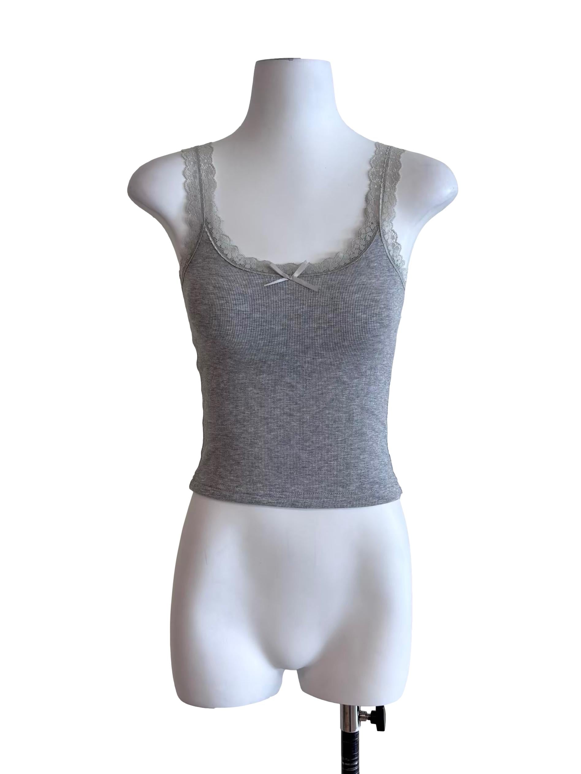 Grey Lace Hem Cami Tank Top