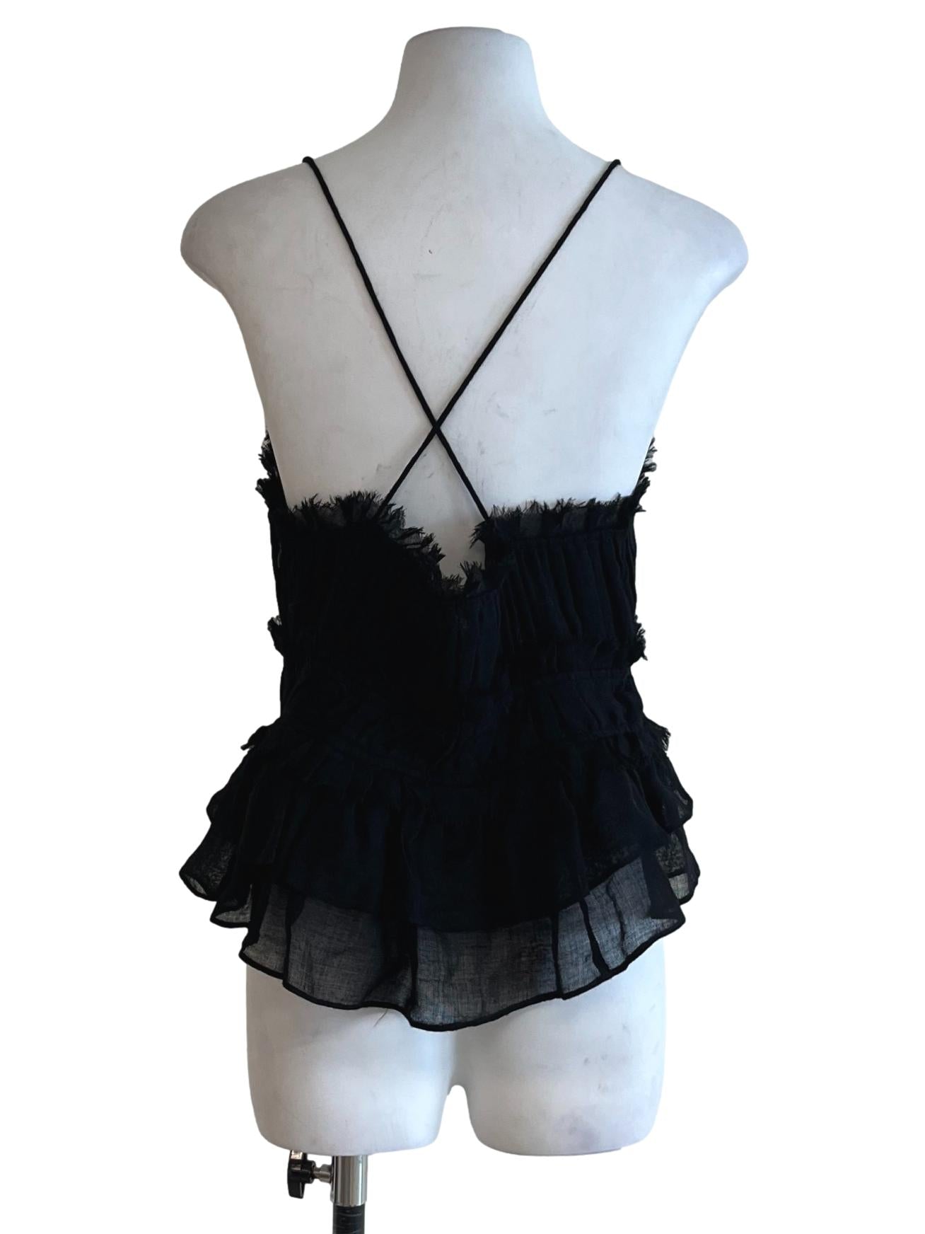 Black Fern Wool Gauze Tiered Peplum Top