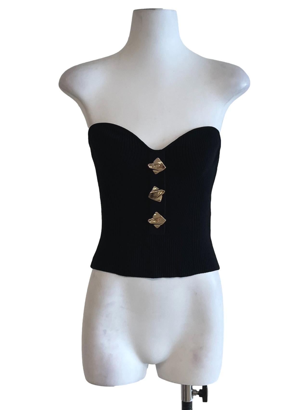 Black Ribbed Knit Corset Top