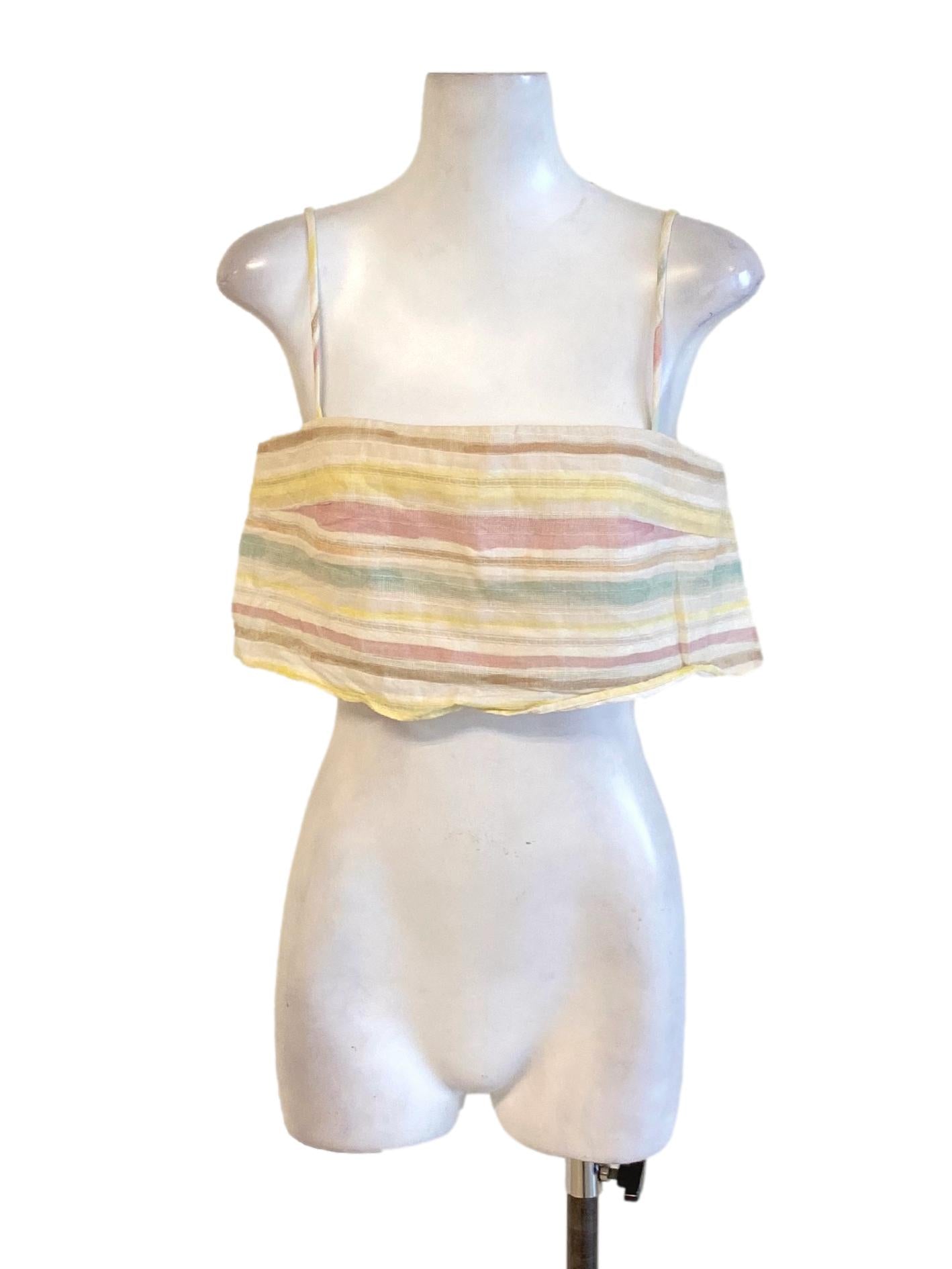 Pastel Colour Block Embroidered Spaghetti Strap Waisted Cropped Top LB