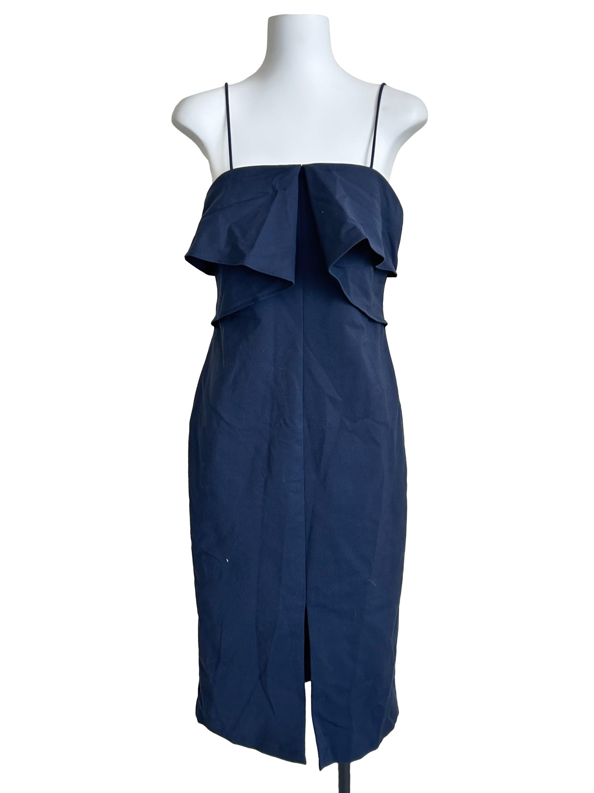 Navy Blue Strapless Ruffle-Bust Dress