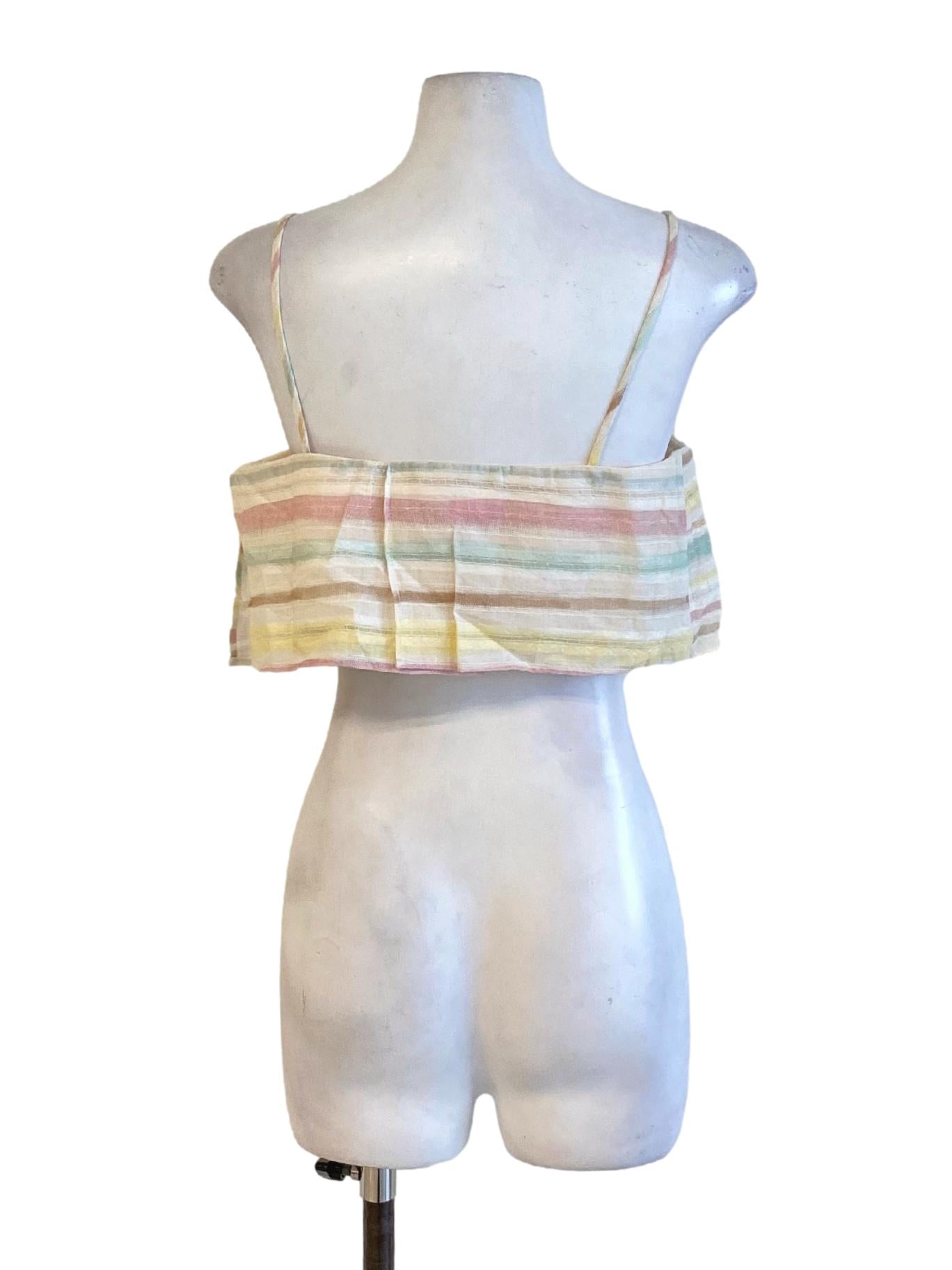 Pastel Colour Block Embroidered Spaghetti Strap Waisted Cropped Top LB