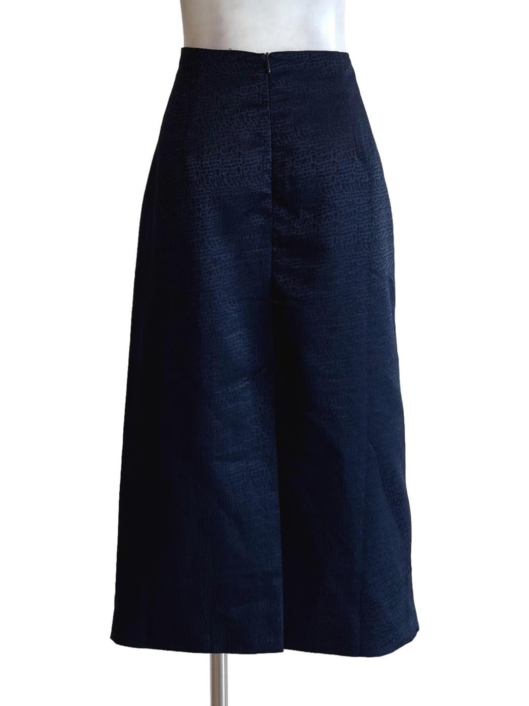 Navy Blue Textured Midi Skirt