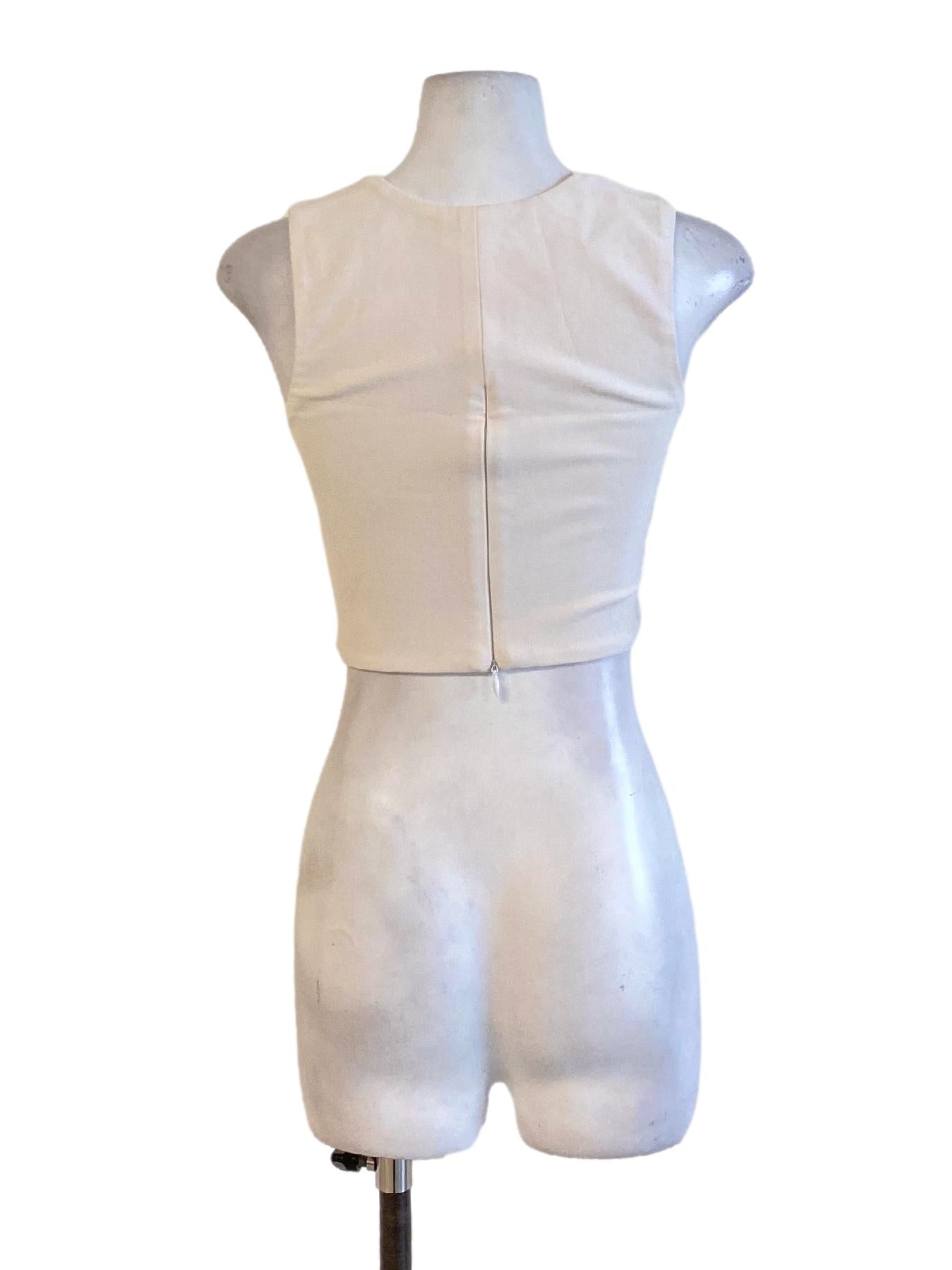 Beige White Square Neck Padded Fit Cropped Top