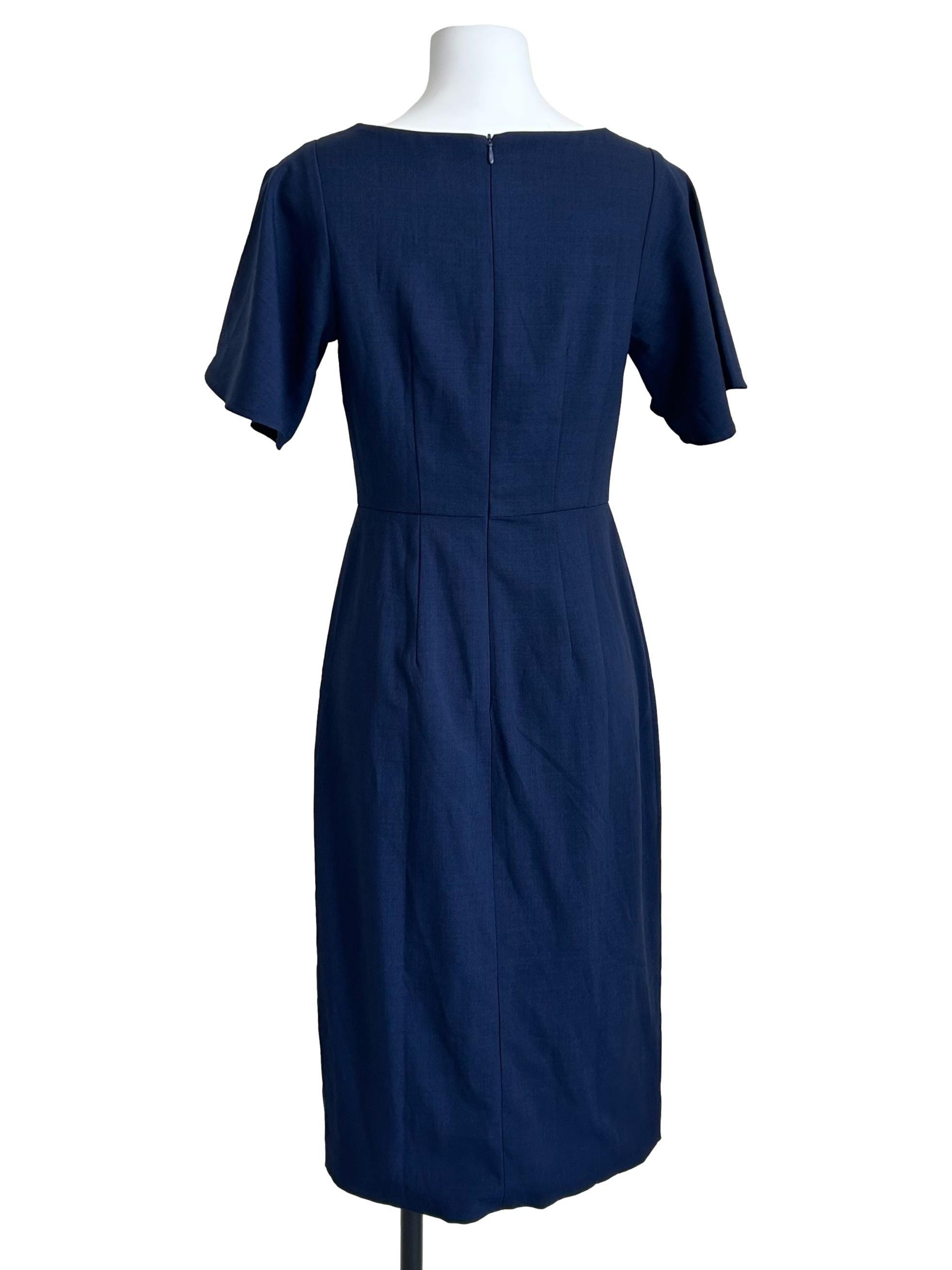 Navy Blue Square-Neck Button-Front Dress