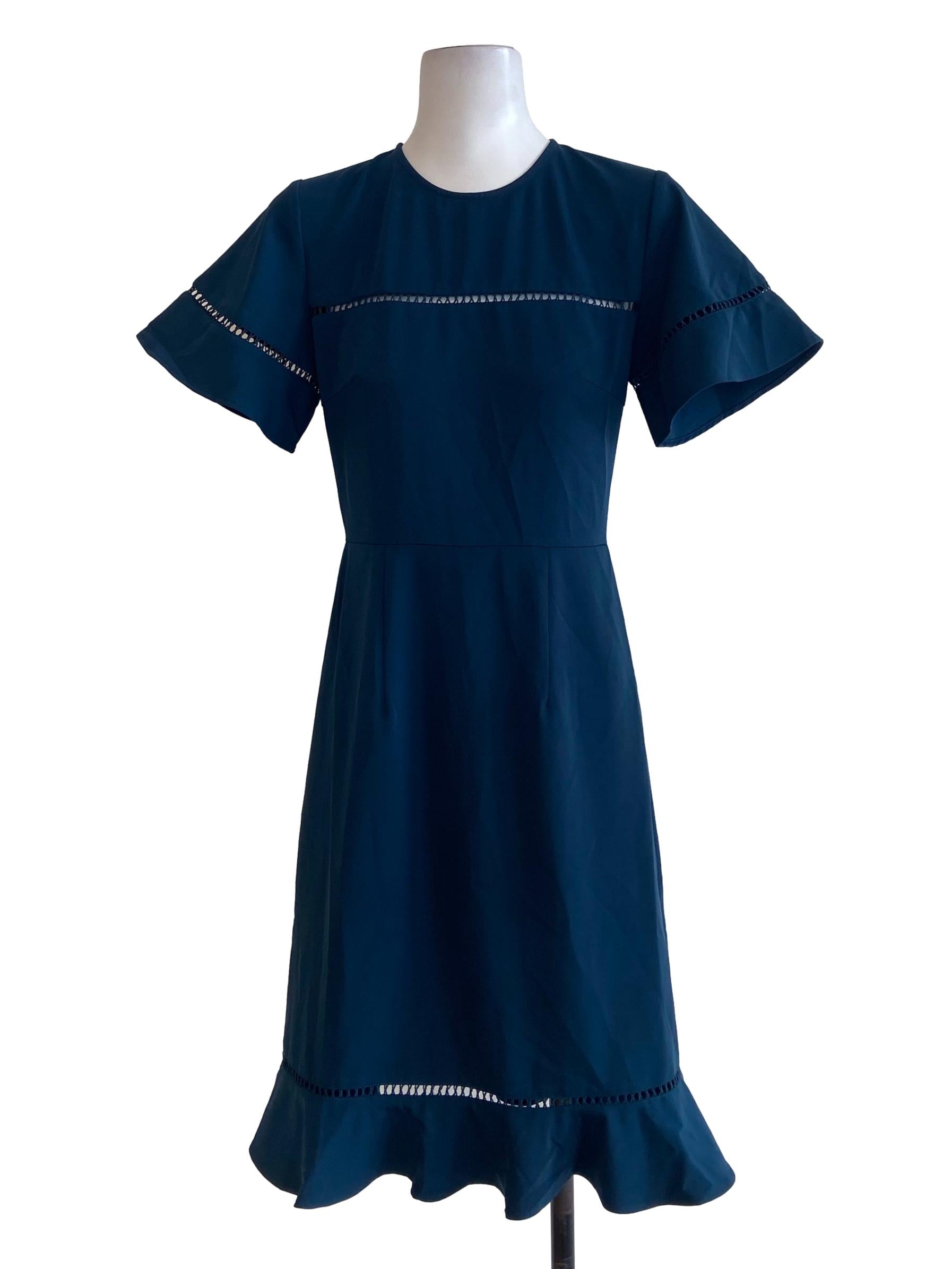 Emerald Green Circular-Cap Sleeves Flounced Dress