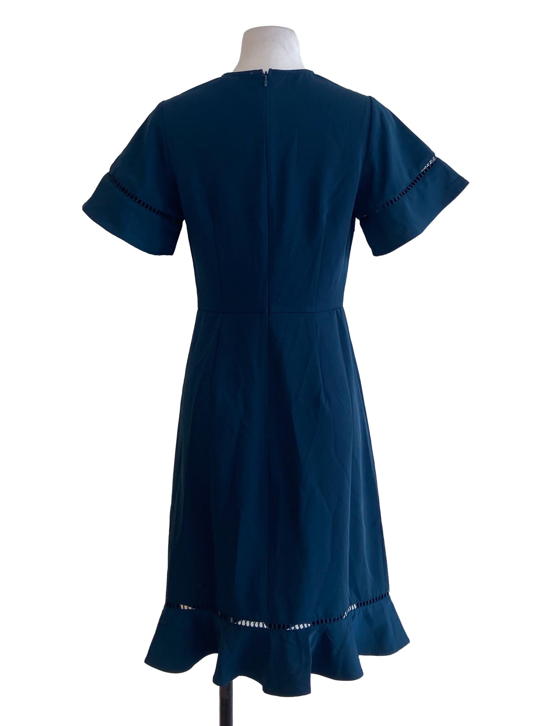 Emerald Green Circular-Cap Sleeves Flounced Dress