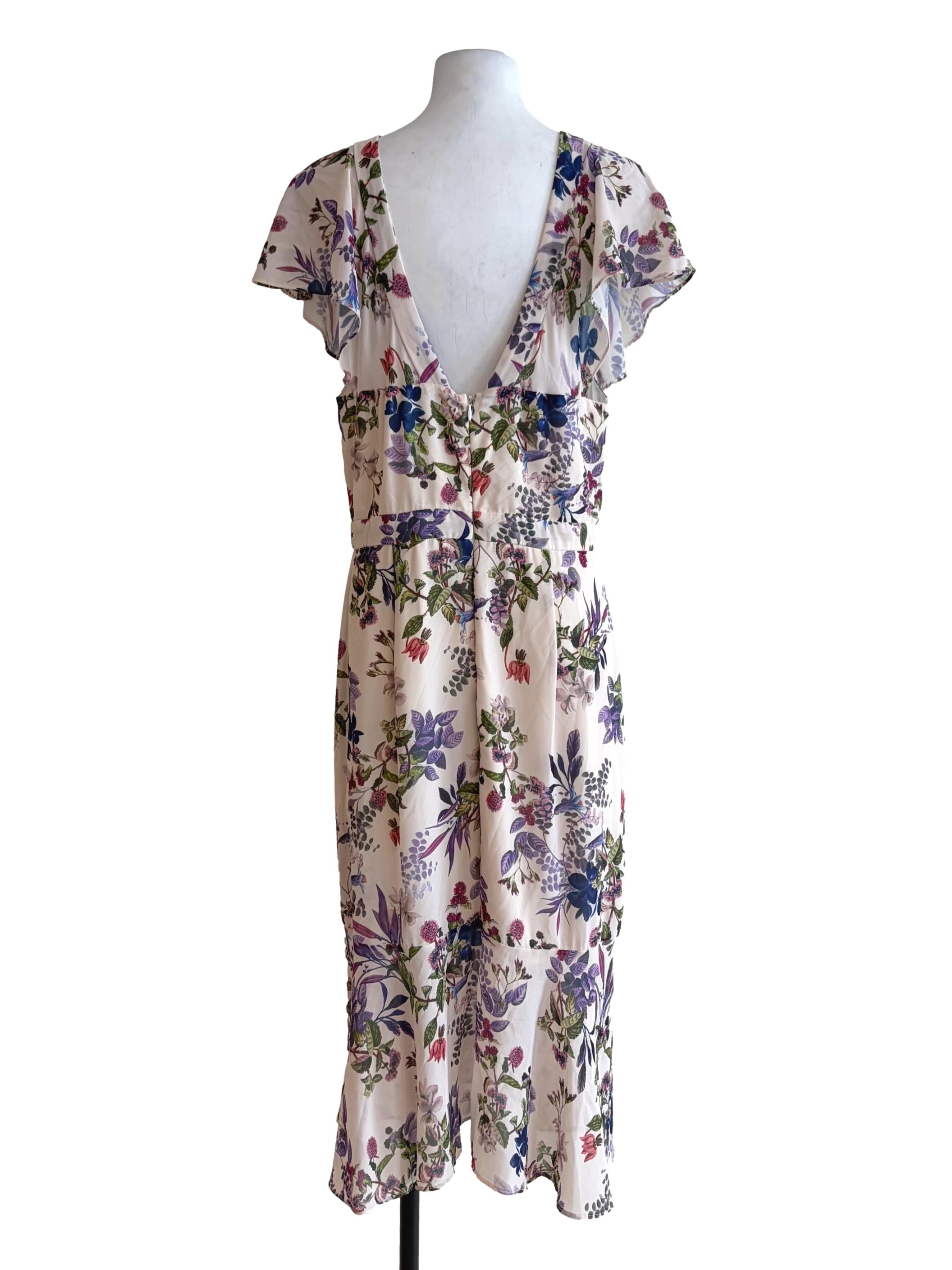Daisy White Floral Details Flutter Sleeve Mermaid Hem Dress