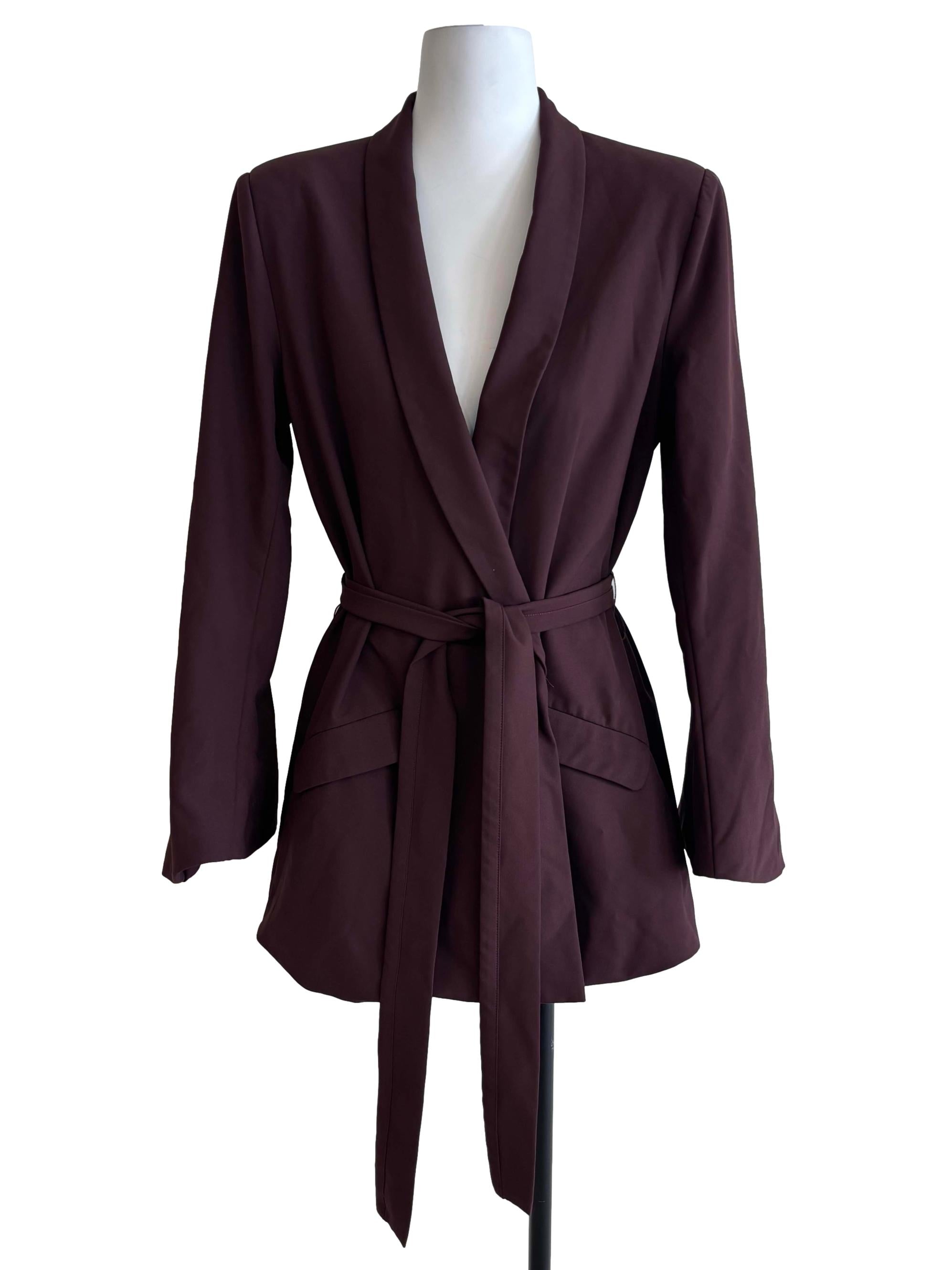 Wine Purple Blazer With Belt Tie